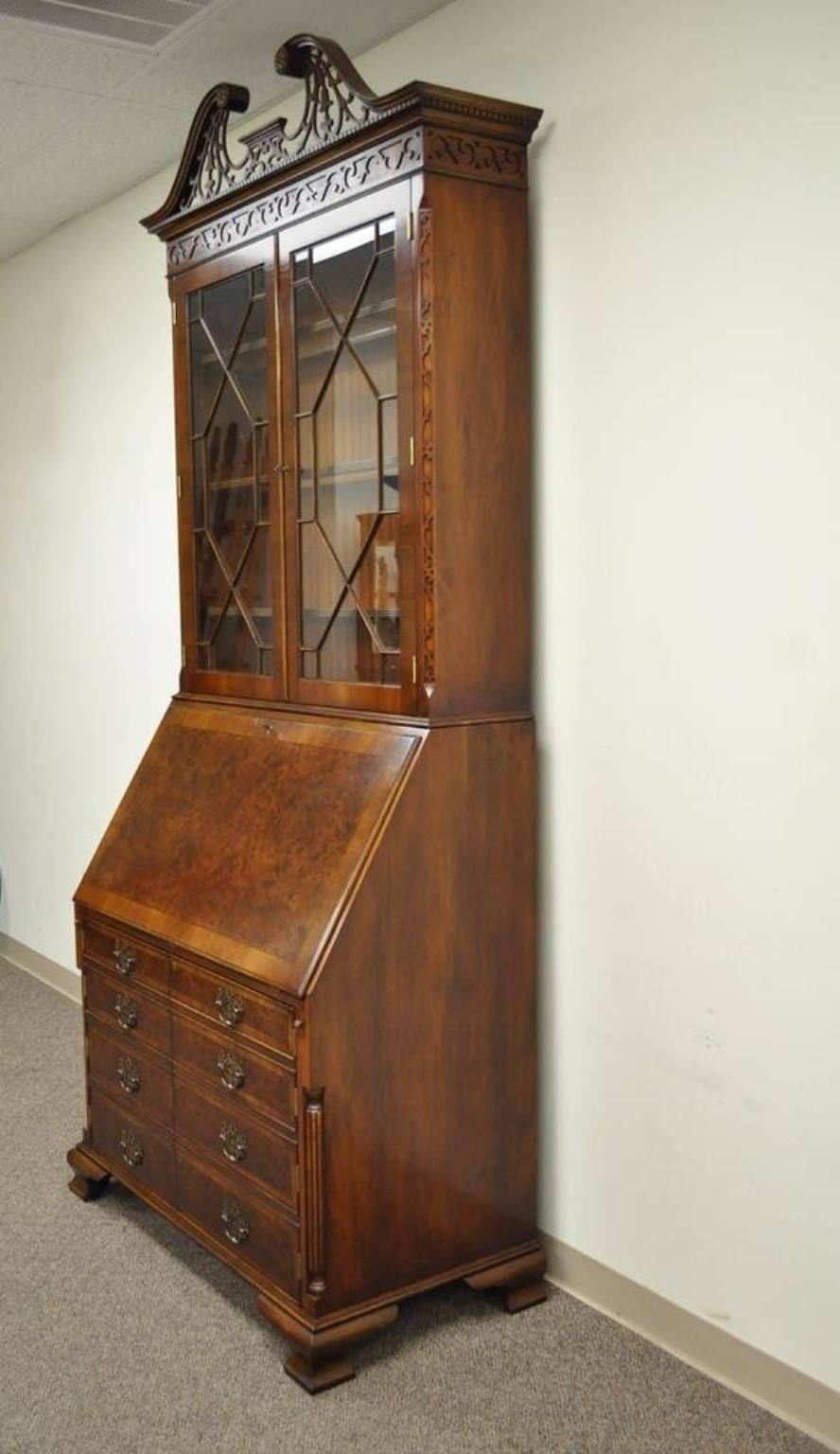 Tall Mahogany and Yew Wood Chippendale Style Computer Secretary Desk 1