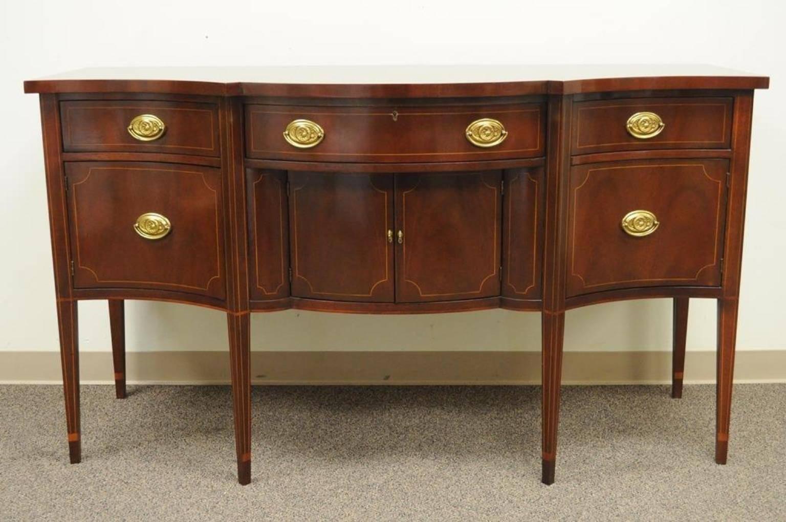 Brass Baker Inlaid Mahogany Bow Front Hepplewhite Federal Style Sideboard Buffet