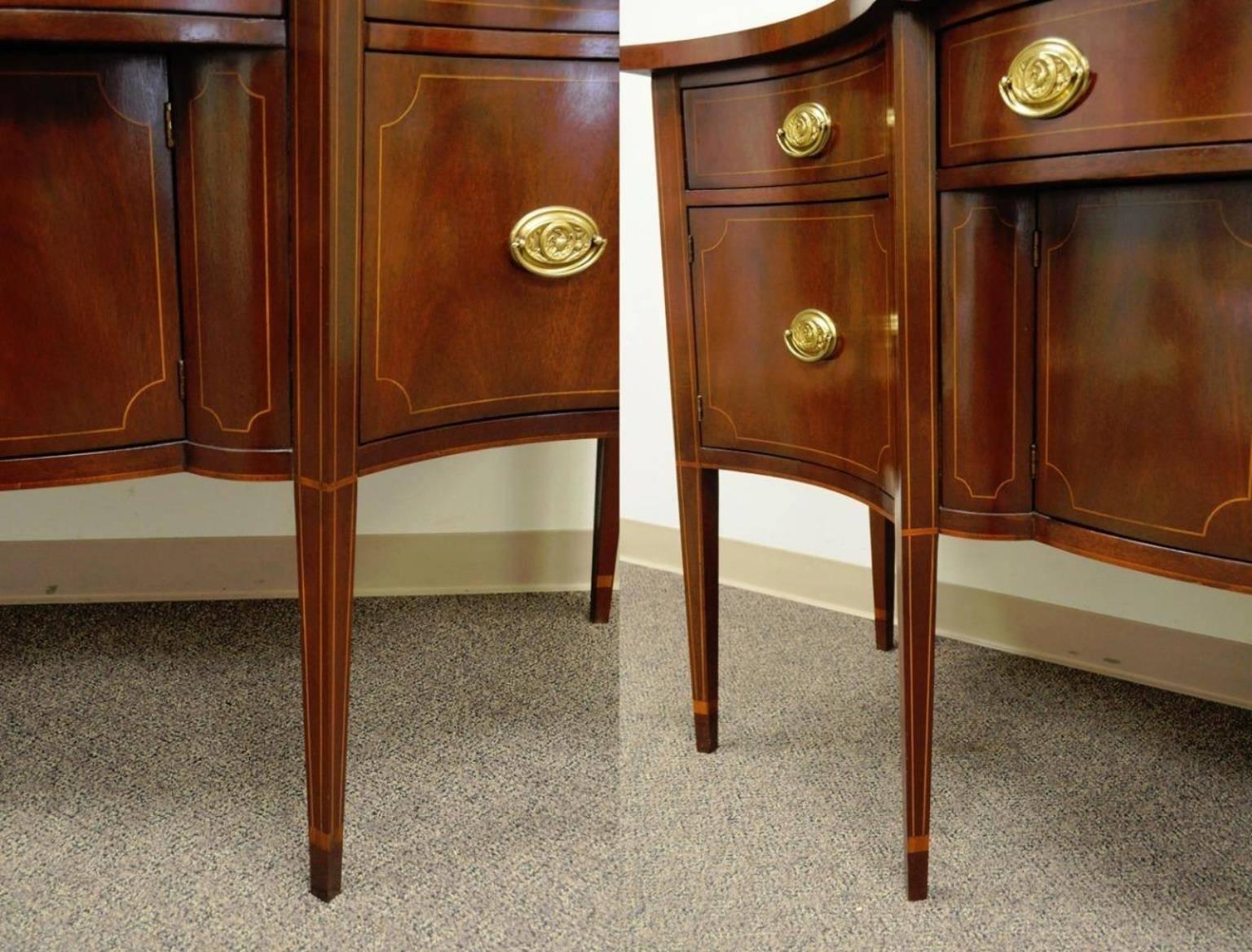 20th Century Baker Inlaid Mahogany Bow Front Hepplewhite Federal Style Sideboard Buffet