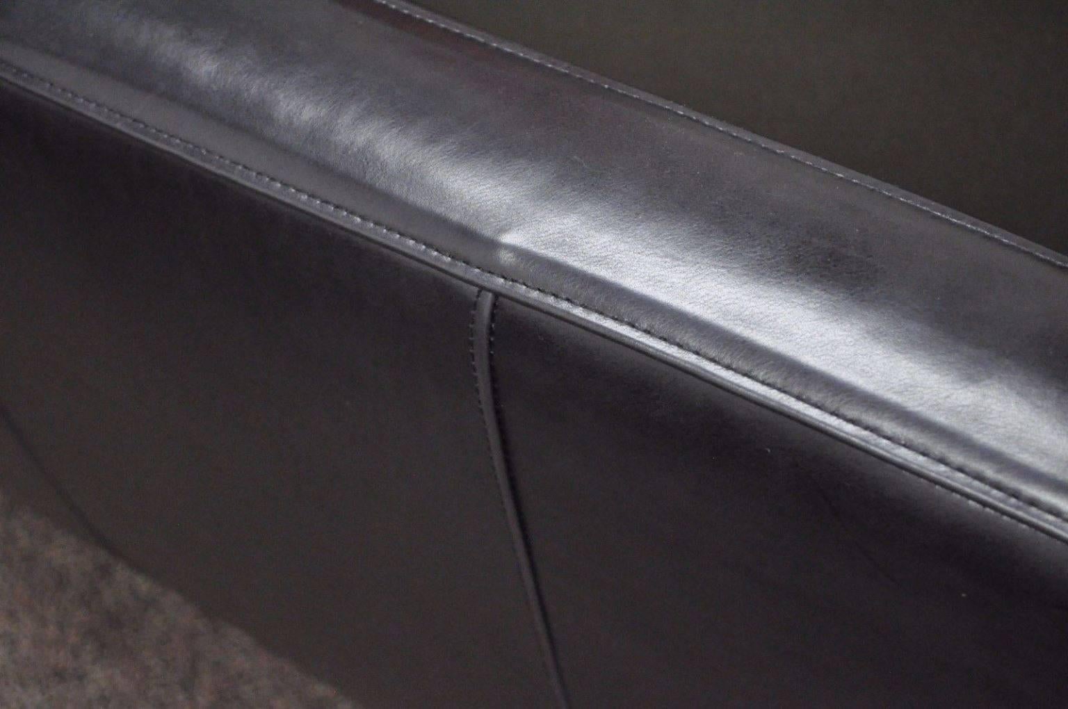 Mid-Century Modern Pair of Crate & Barrel Petrie Tufted Leather Black Modern Club Lounge Chairs