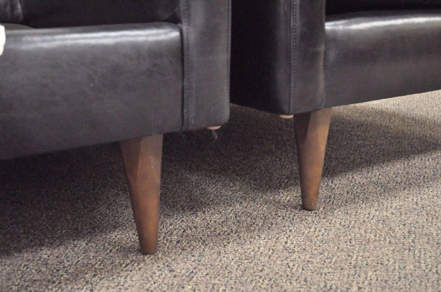 American Pair of Crate & Barrel Petrie Tufted Leather Black Modern Club Lounge Chairs