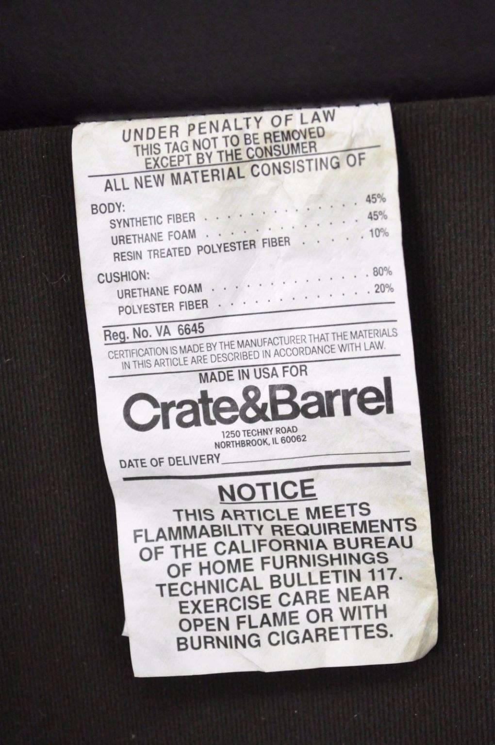 Contemporary Pair of Crate & Barrel Petrie Tufted Leather Black Modern Club Lounge Chairs