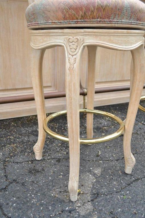French Louis XV Style Bar Counter and Pair of Cane Swivel Bar Stool