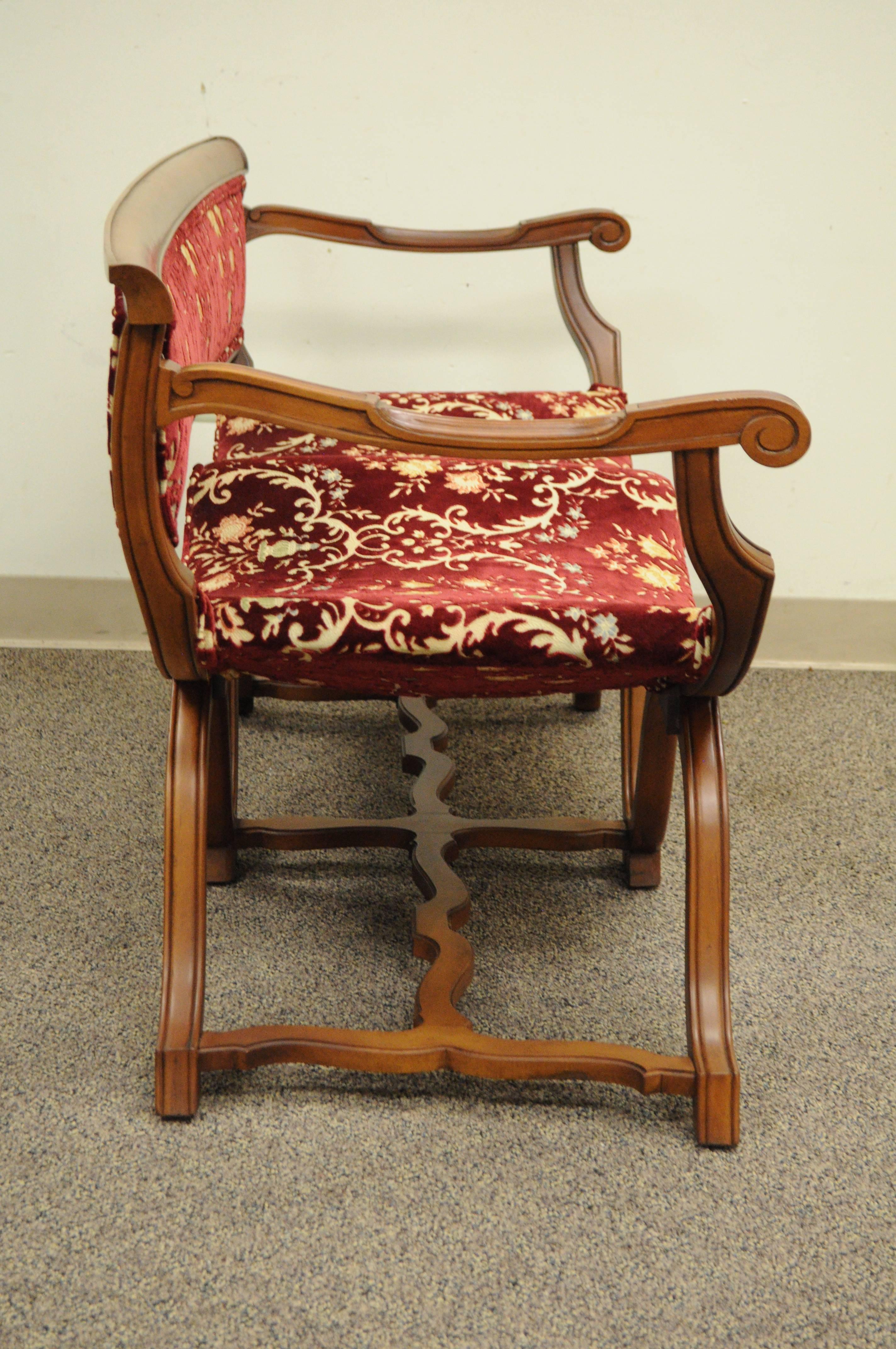 American Vintage Hollywood Regency Double Curule X-Frame Settee Savonarola Bench Chair For Sale
