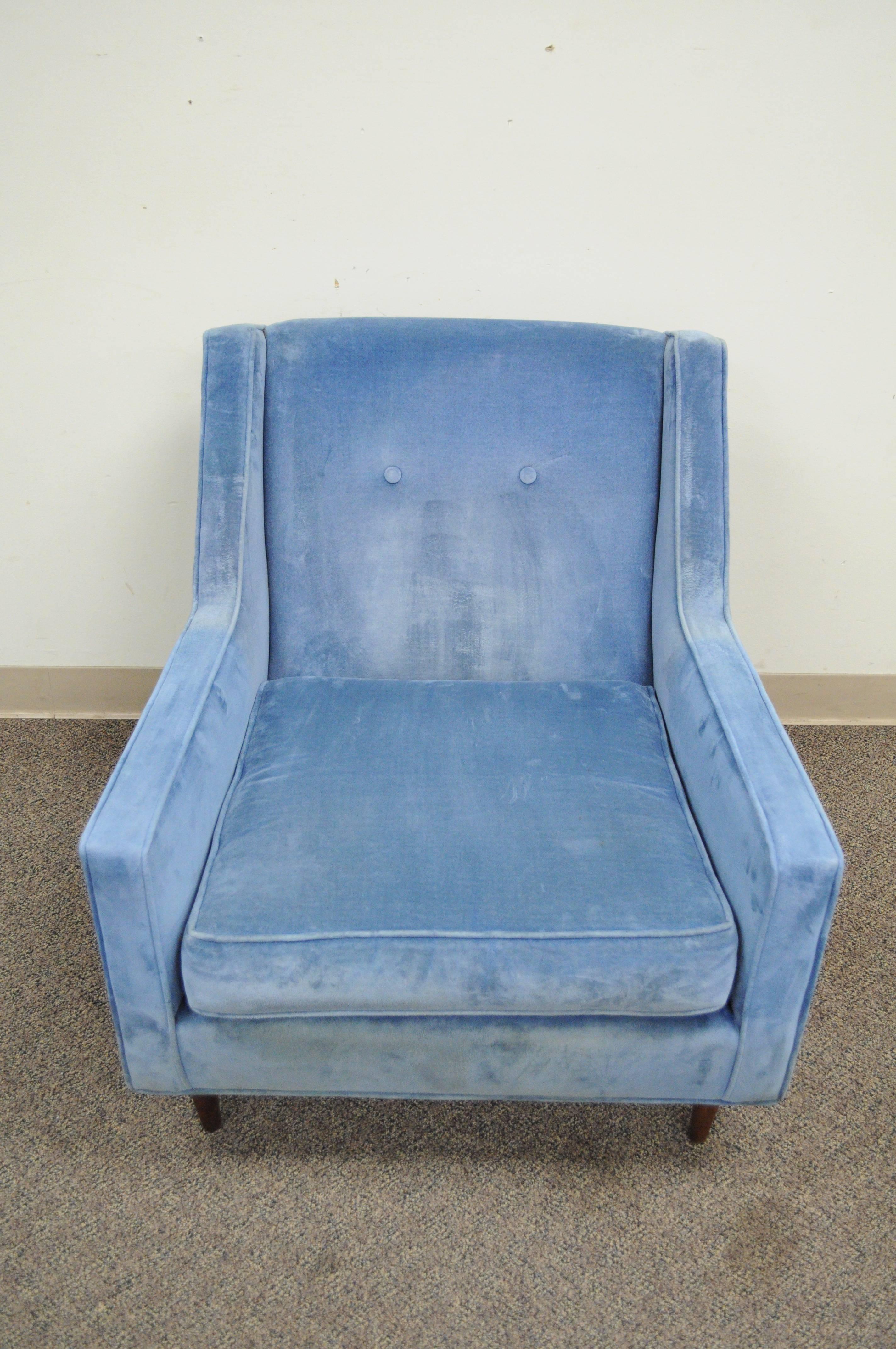 Mid-Century Modern Vintage Mid Century Modern Walnut Frame Blue Club Lounge Chair after Paul McCobb For Sale