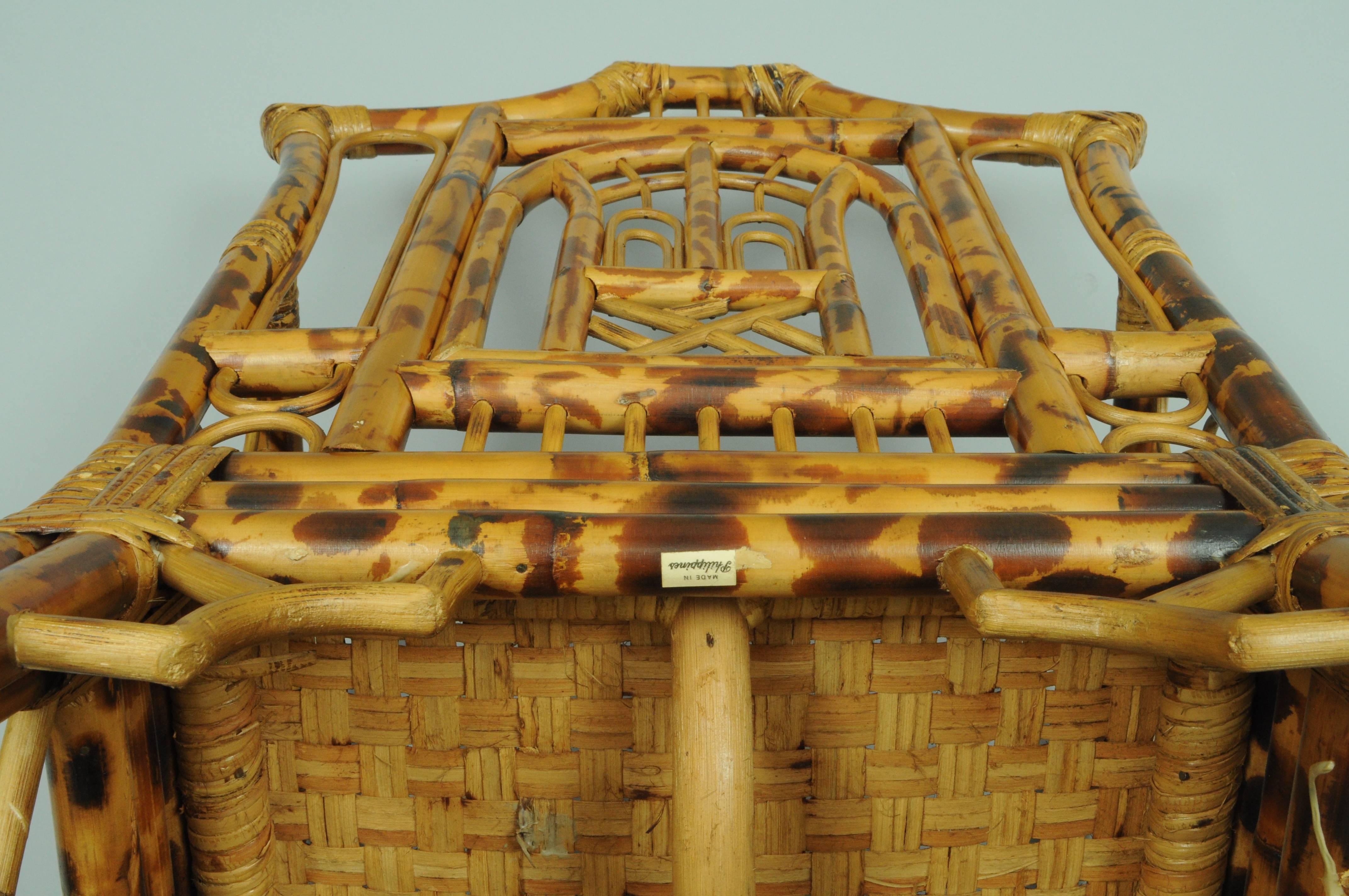 Late 20th Century Hollywood Regency Chinese Chippendale Style Bamboo Rattan Armchair Chinoiserie