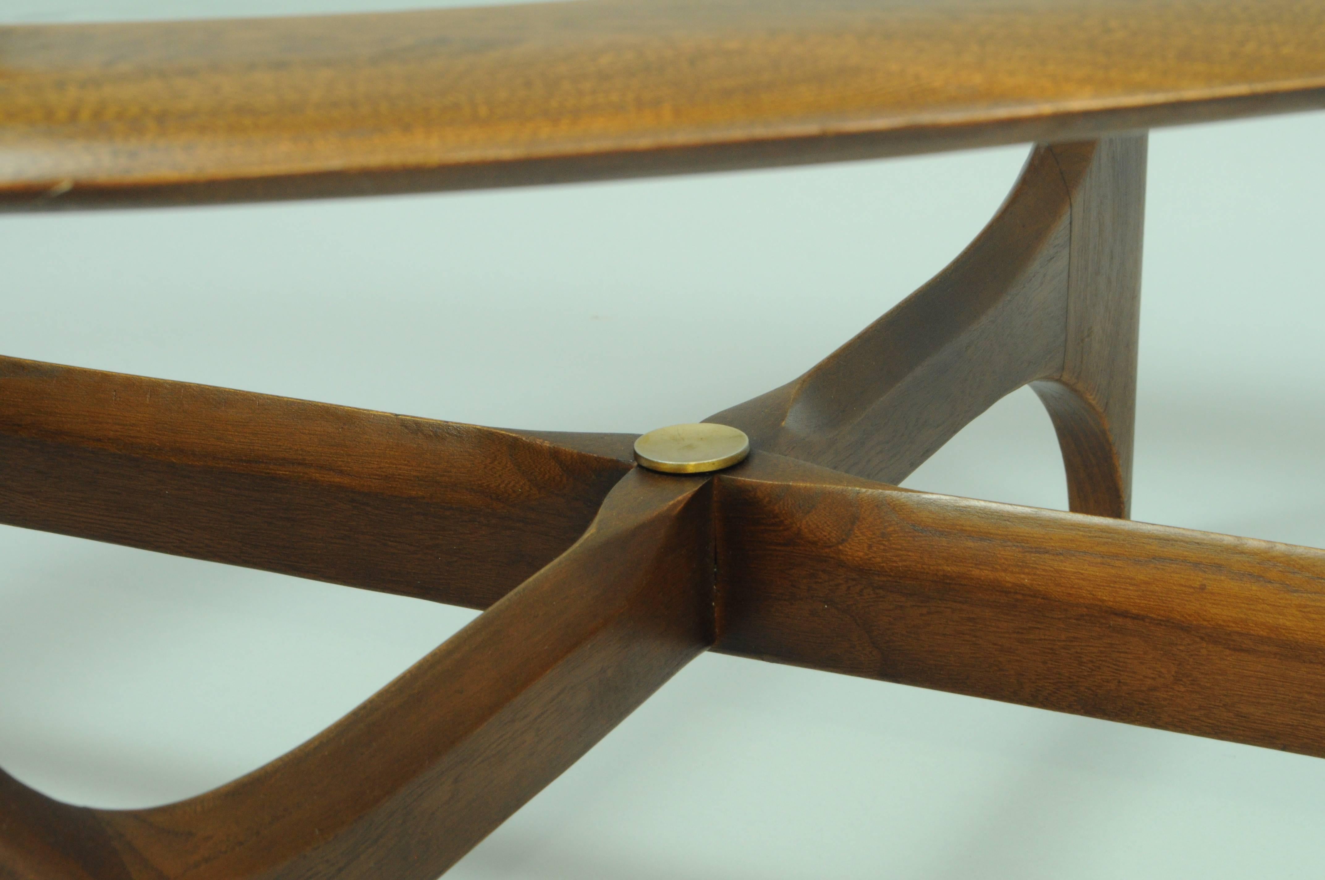 Mid-Century Modern Vintage Lane Kidney Shaped Boomerang Walnut and Glass Coffee Table