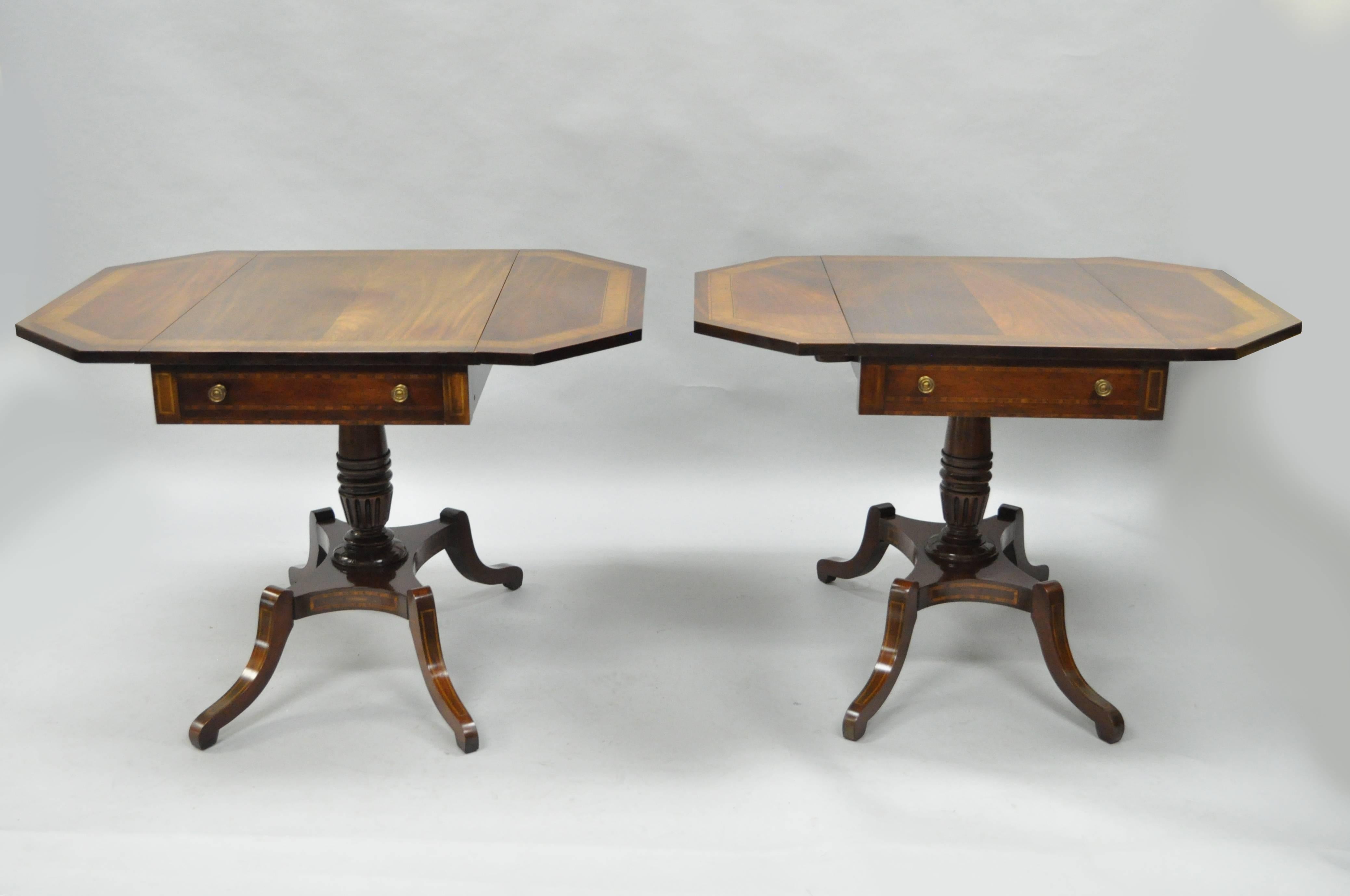 Pair of Regency Style Mahogany Banded Inlaid Drop Leaf Pembroke End Tables 2