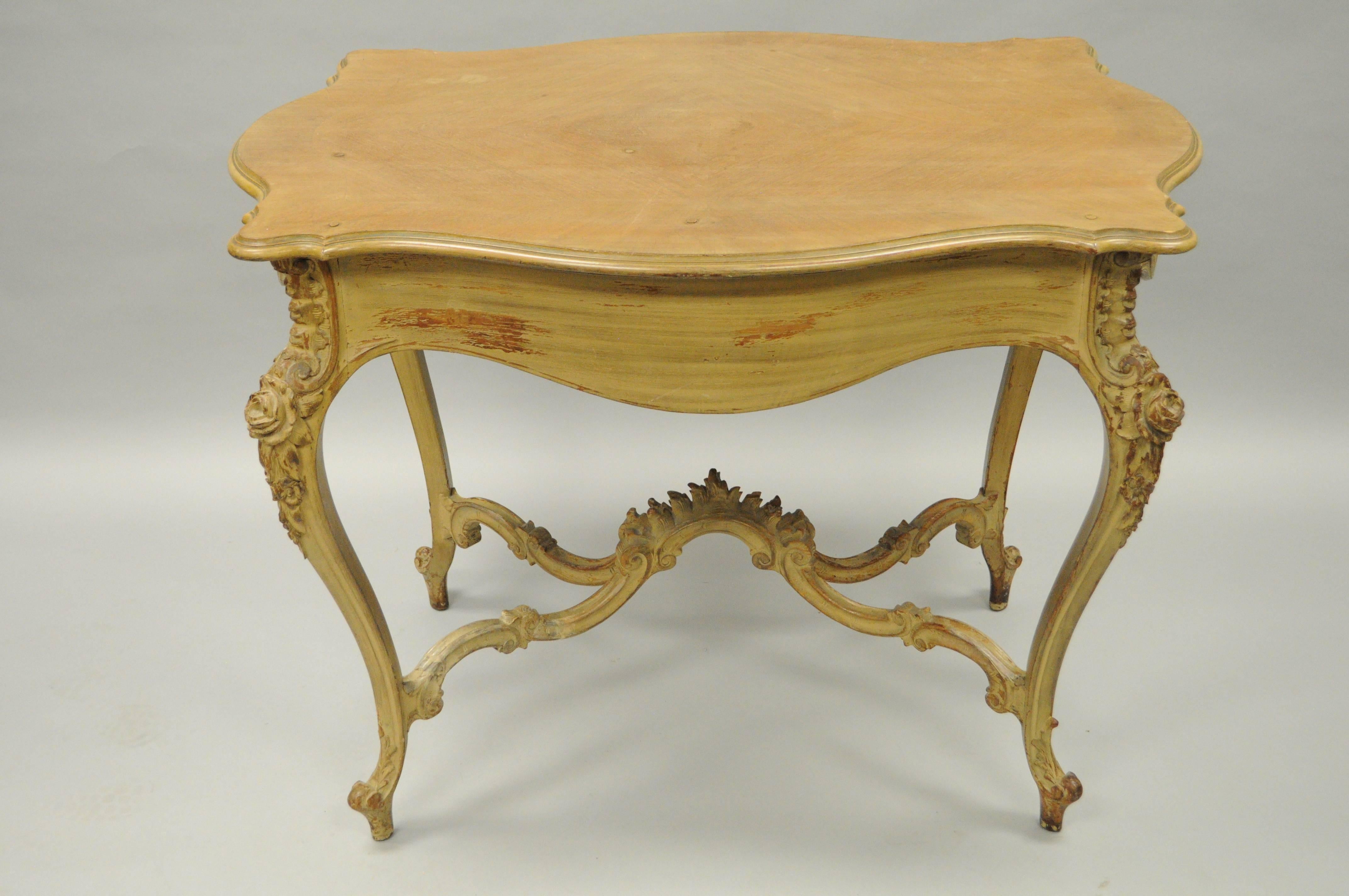 Hand-Carved French Rococo Louis XV Distress Paint Dressing Table Vanity Ladies Writing Desk For Sale