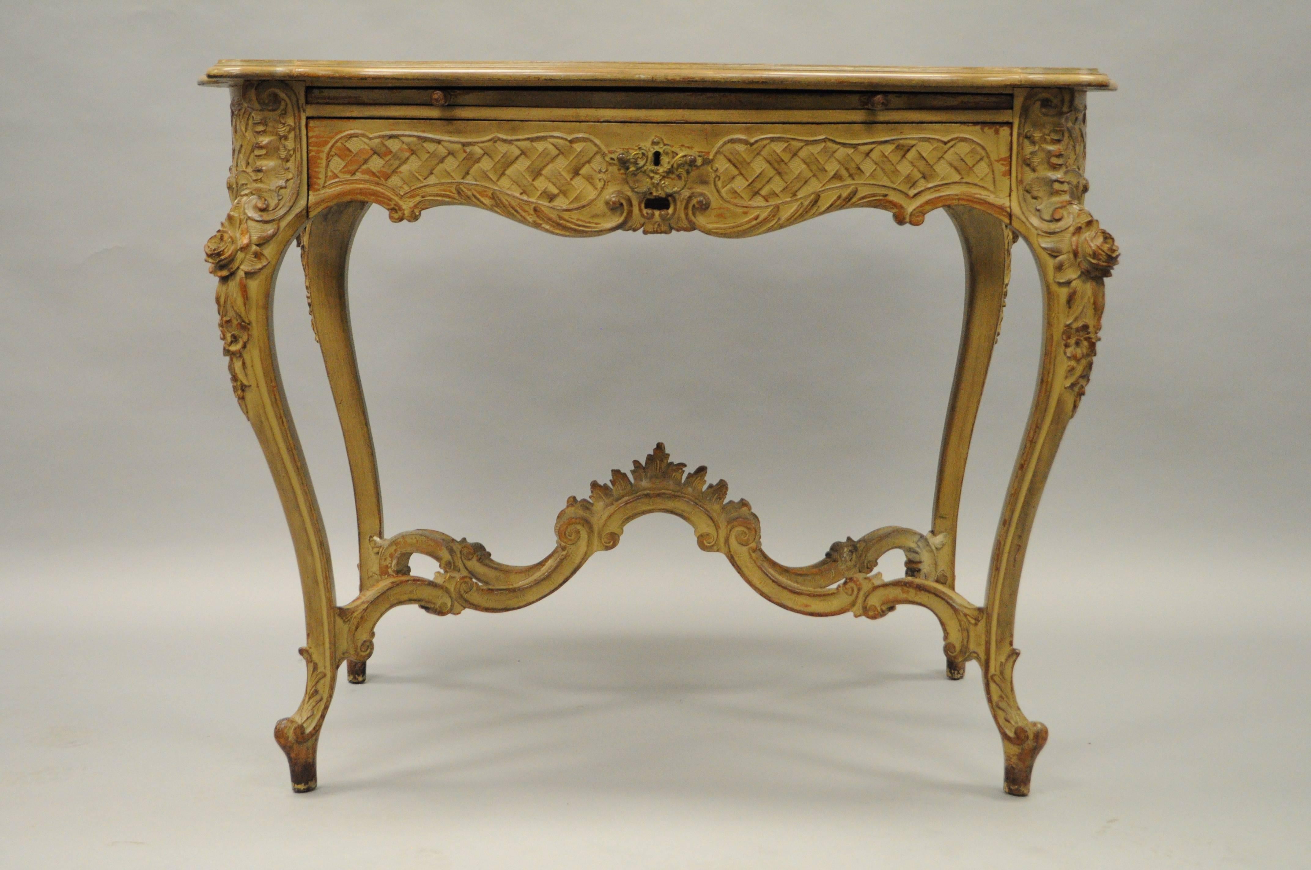 French Rococo Louis XV Distress Paint Dressing Table Vanity Ladies Writing Desk For Sale 1