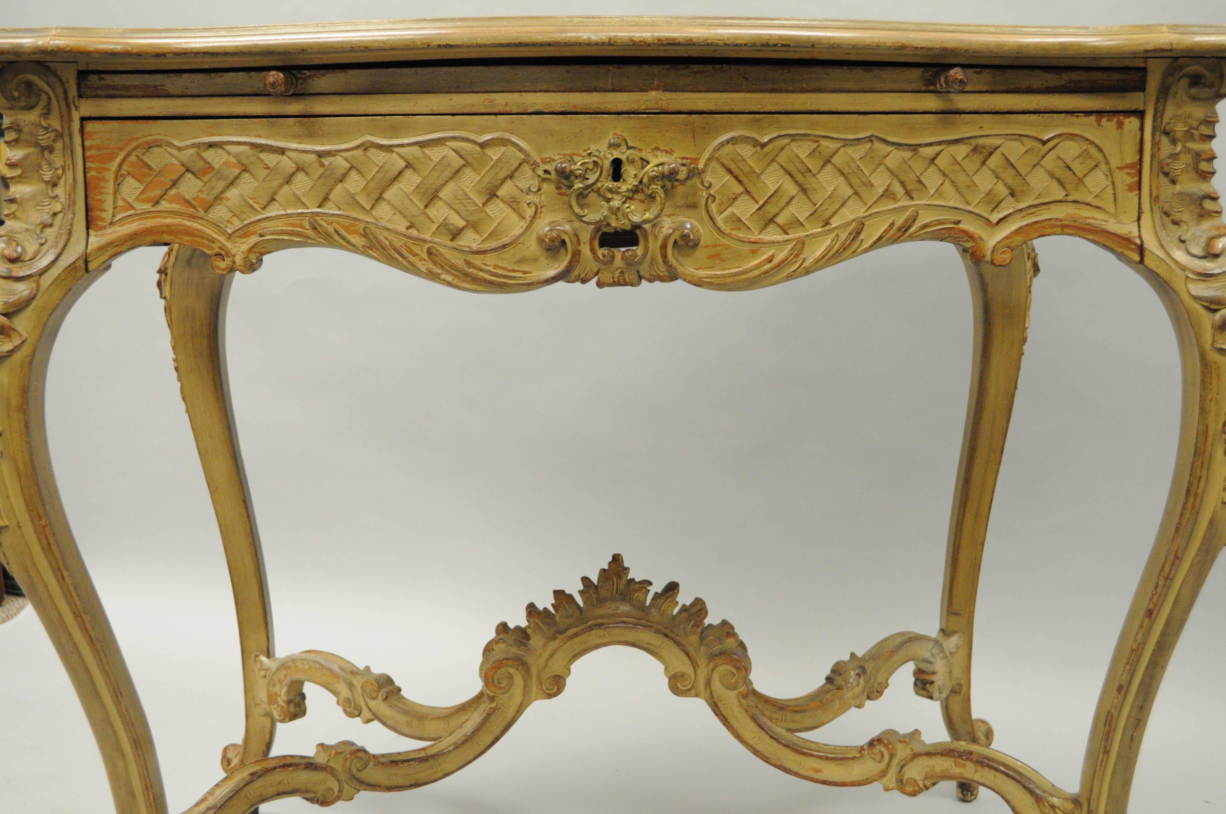 Wood French Rococo Louis XV Distress Paint Dressing Table Vanity Ladies Writing Desk For Sale