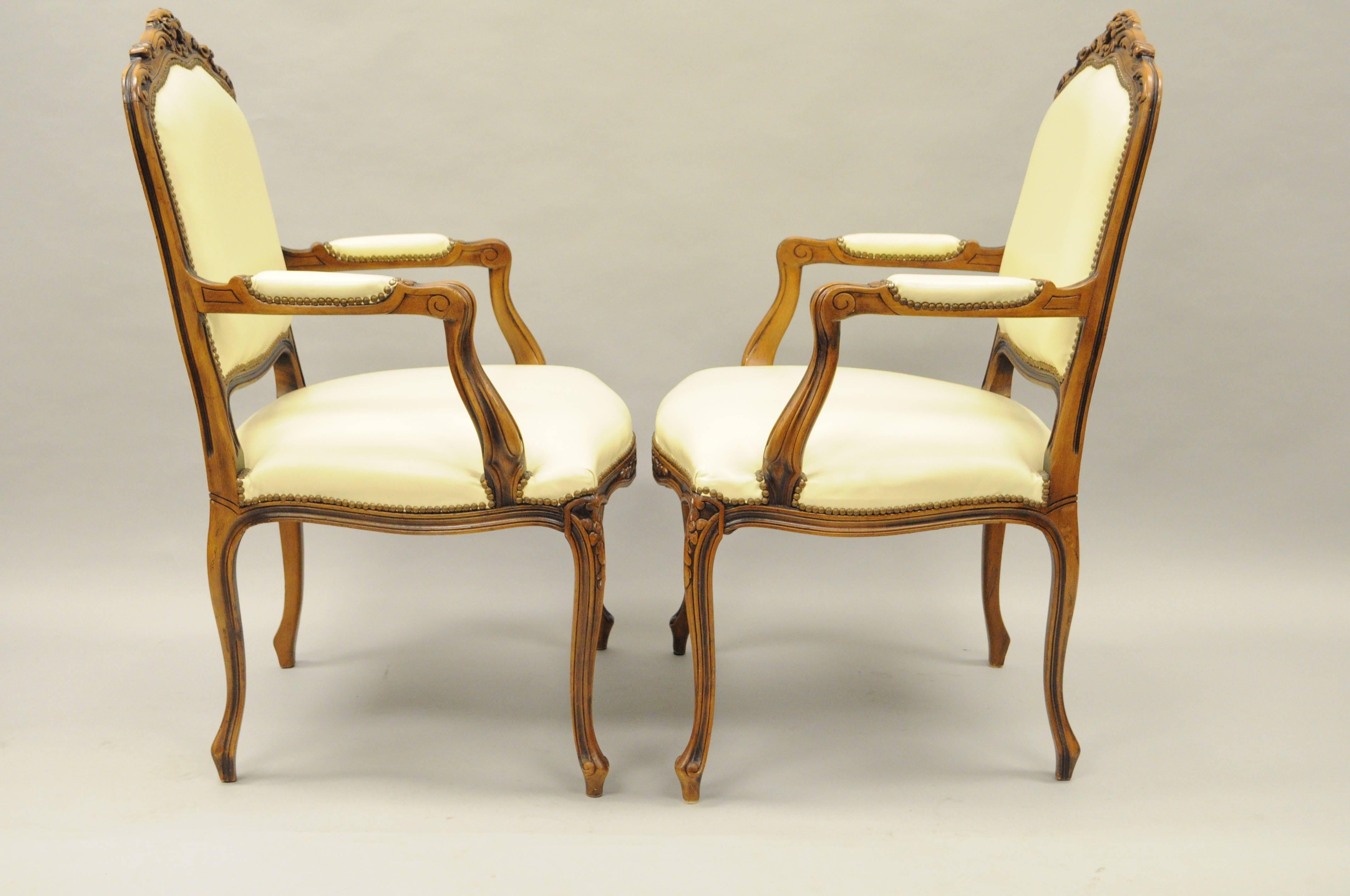 Carved Pair of Vintage French Country Louis XV Style Italian Arm Chairs by Chateau d'Ax