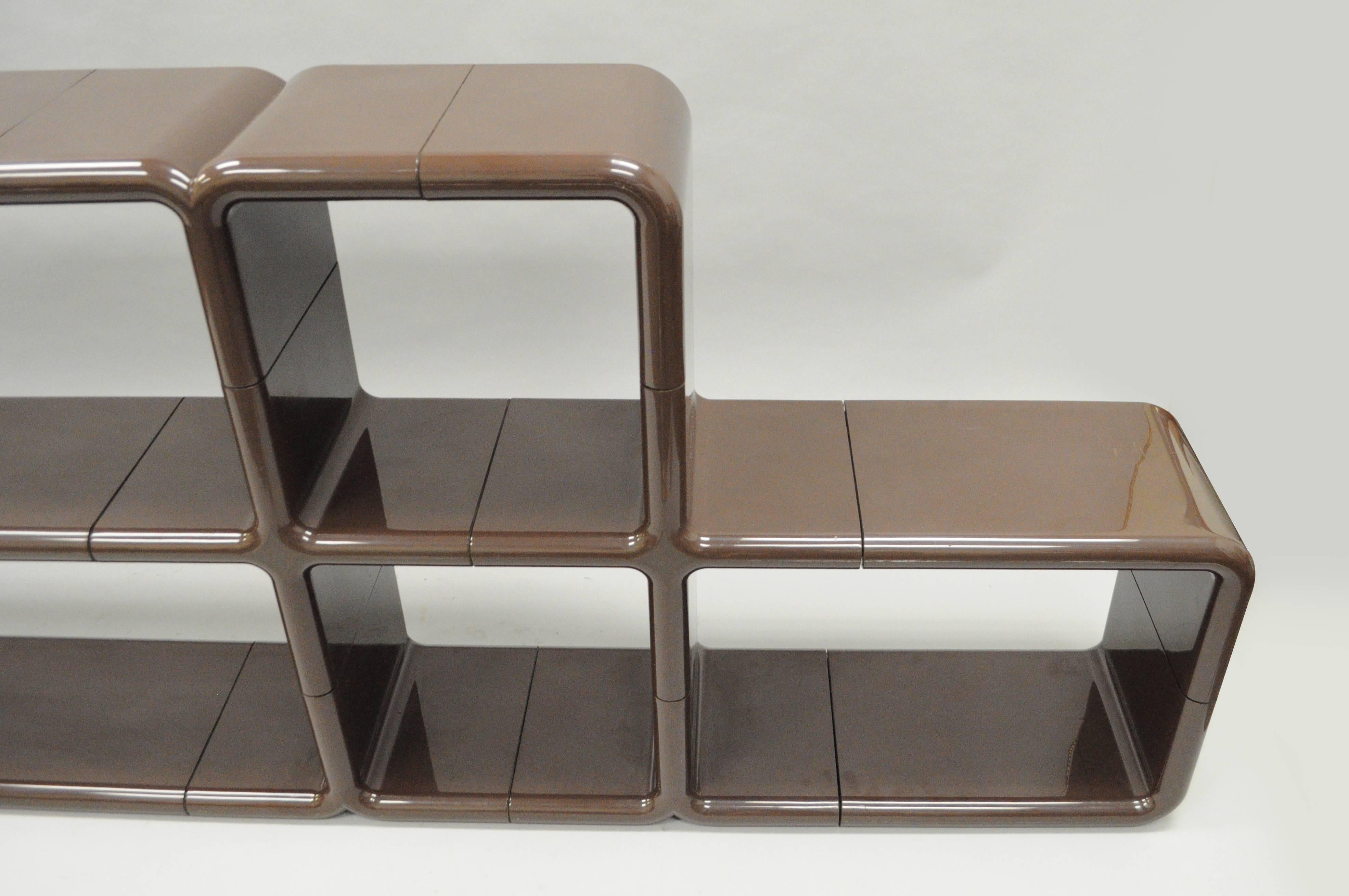 Molded Umbo Shelving Unit Bookcase by Kay Leroy Ruggles Brown Plastic After Joe Colombo
