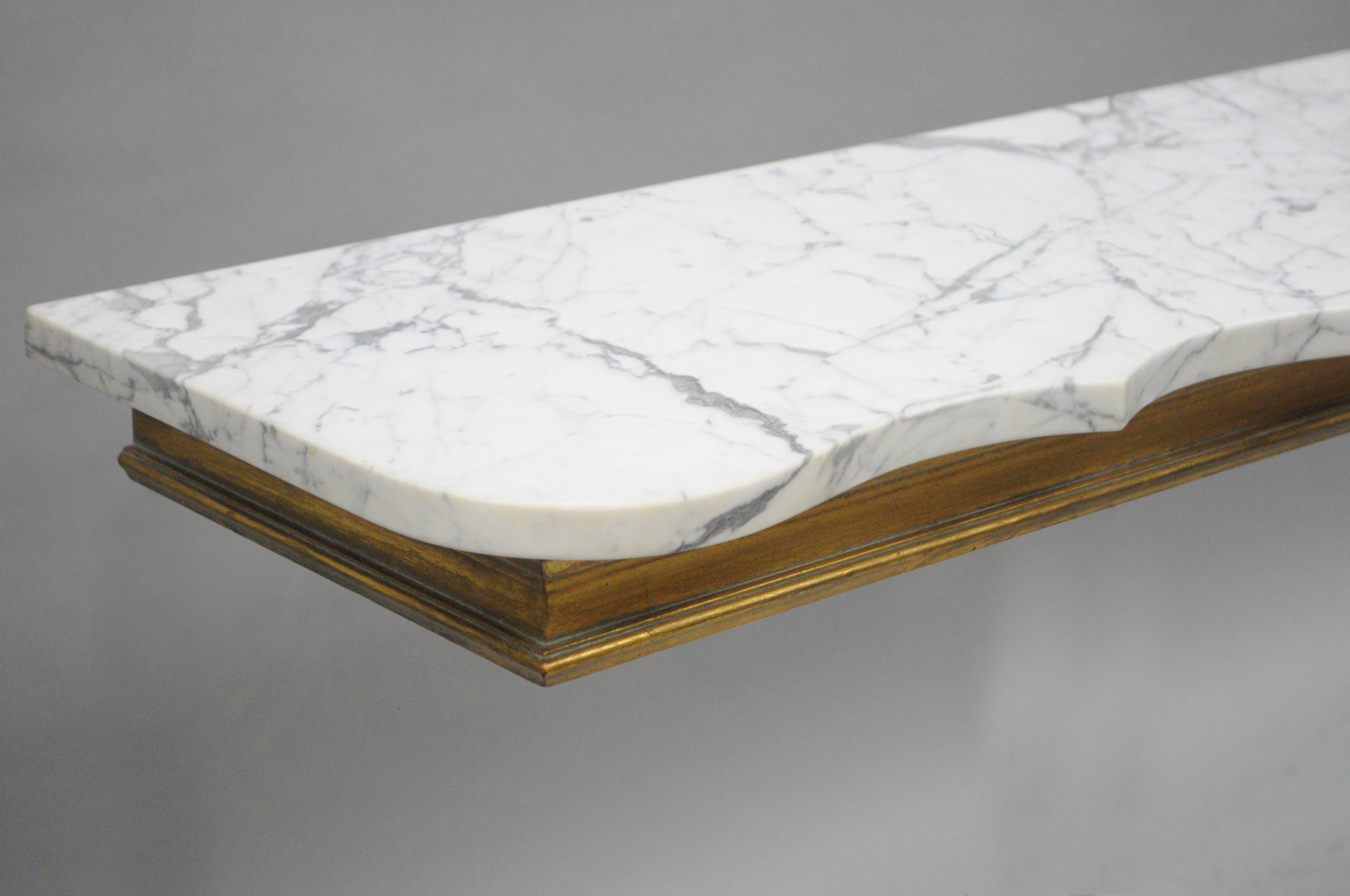Italian Long French Baroque Style Marble-Top Wall Mount Gold Painted Console Table Shelf