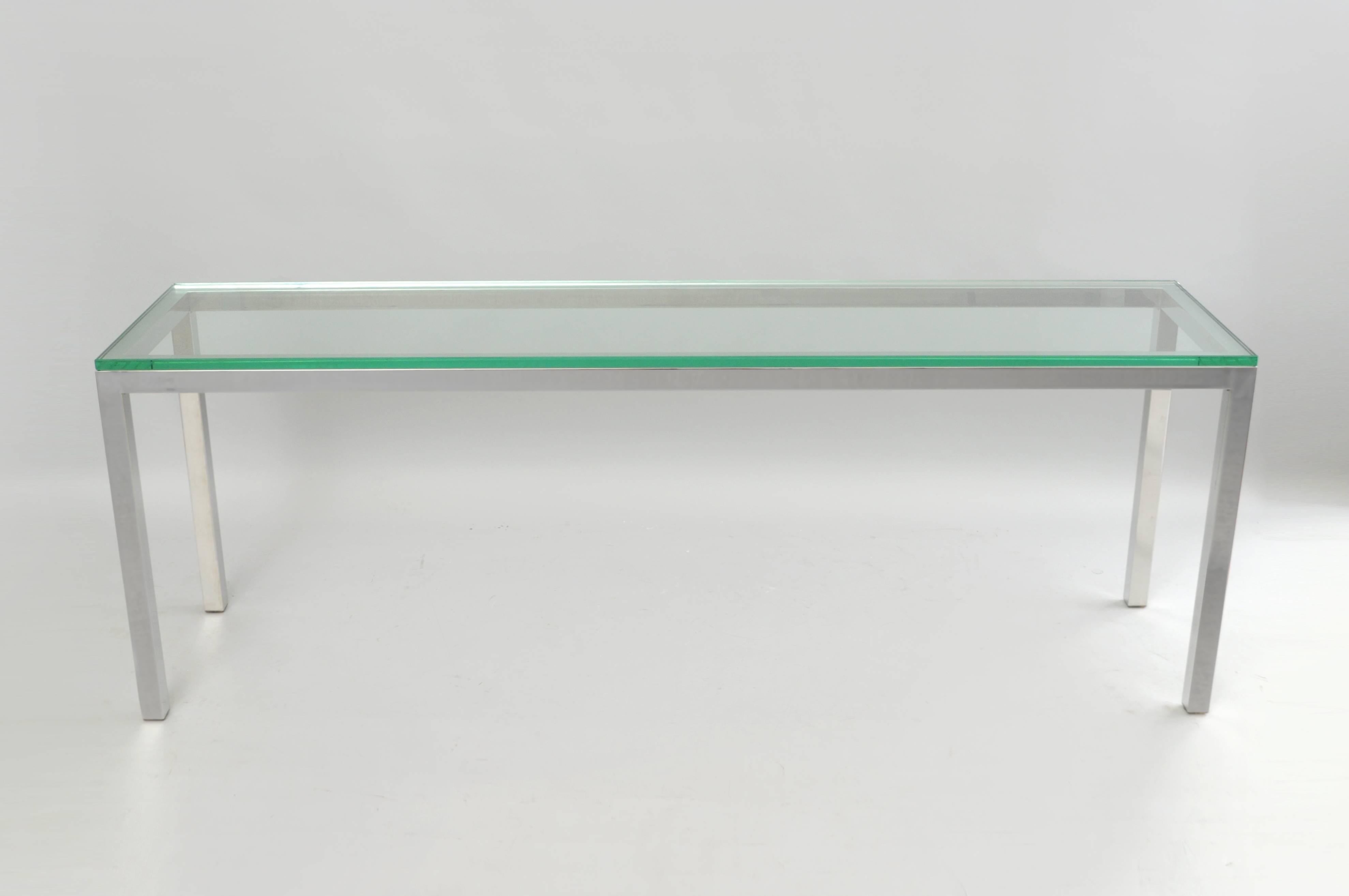 Vintage Chrome and Glass Console Sofa Hall Table Long Sleek Mid-Century Modern 1