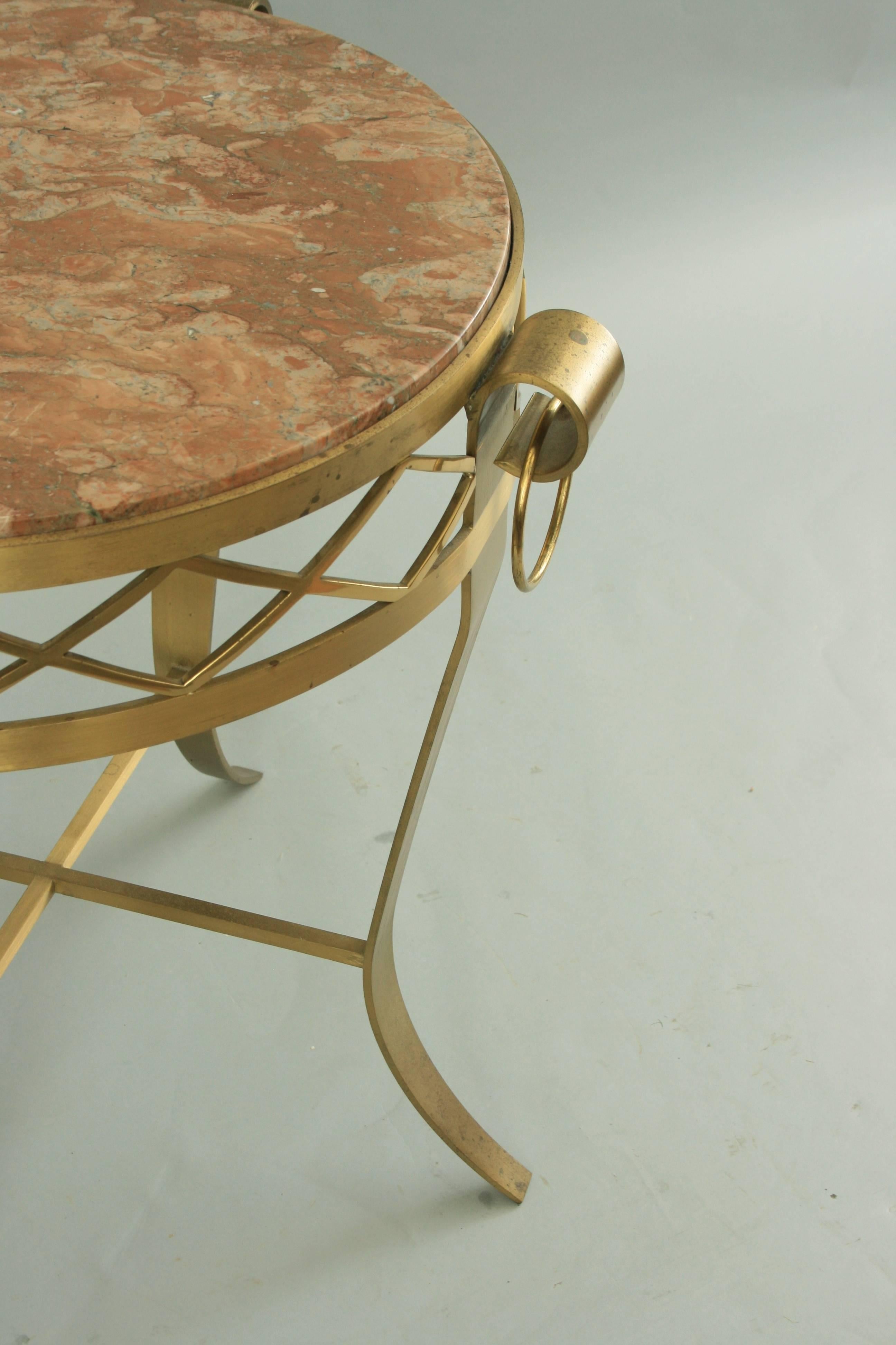 French Neoclassical Round Rogue Marble Top Bronze Gueridon Occasional Table For Sale 3