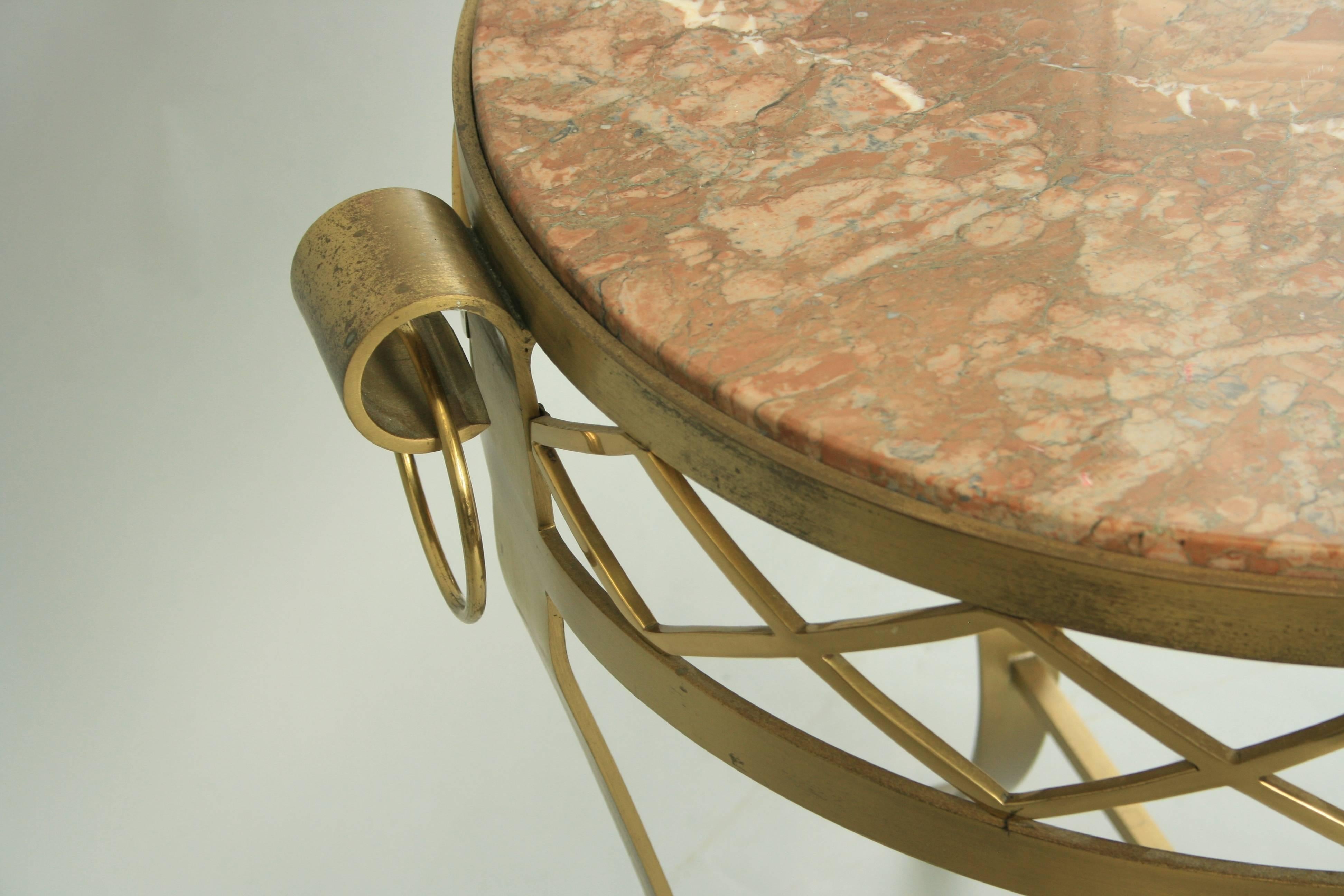 Guéridon d'appoint néoclassique français rond à plateau en marbre Rogue et bronze en vente 1