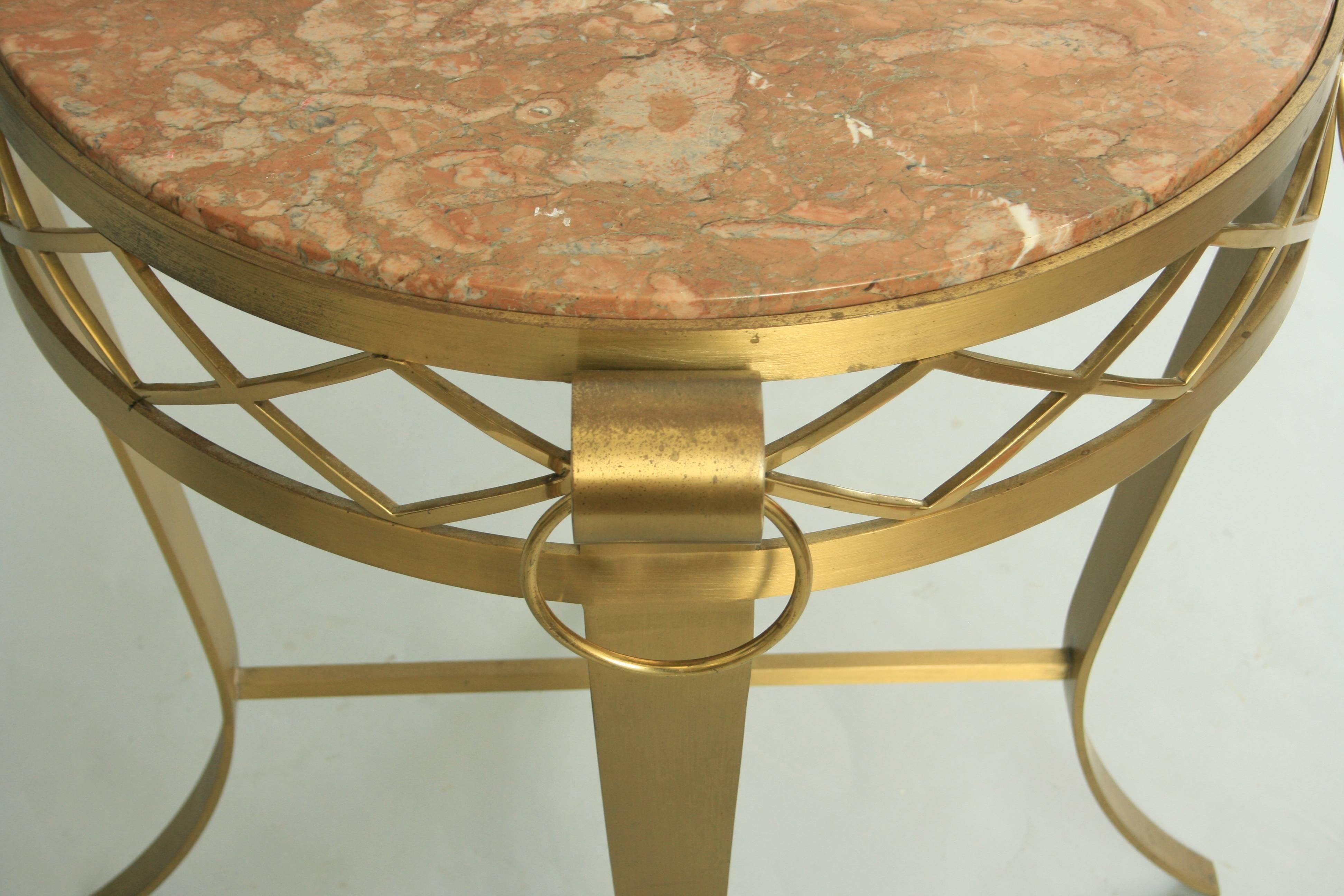 20th Century French Neoclassical Round Rogue Marble Top Bronze Gueridon Occasional Table For Sale