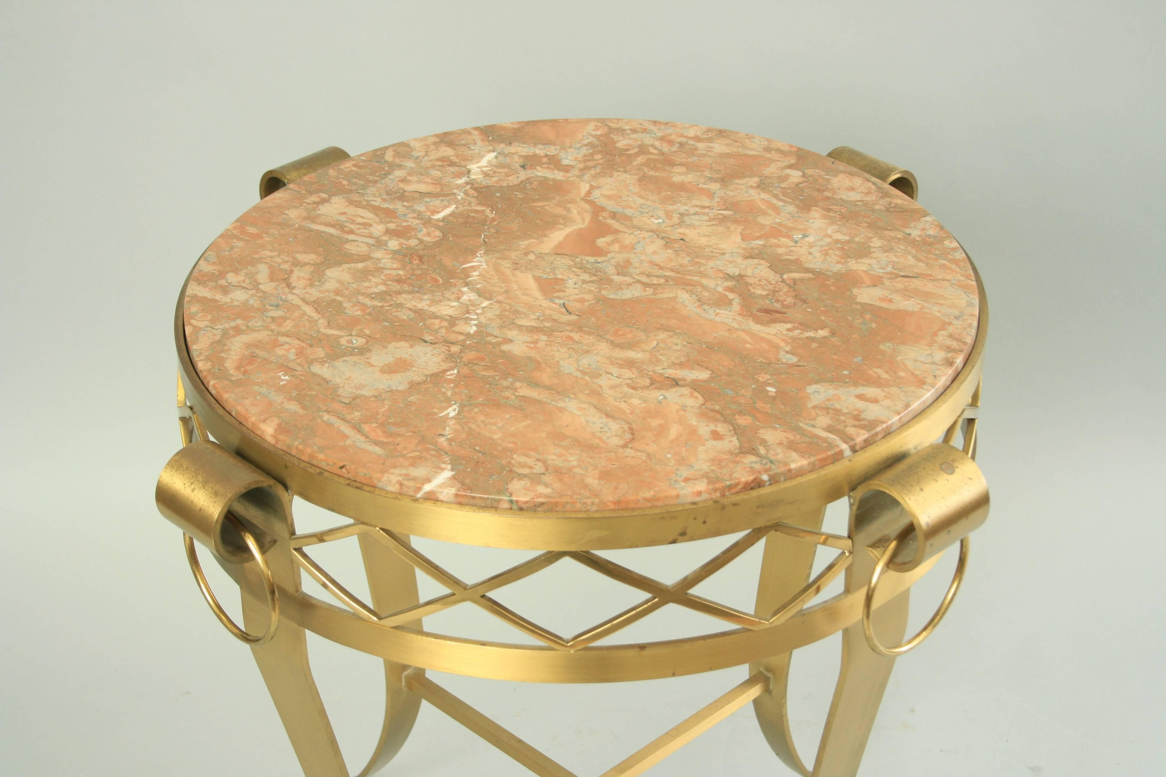 French Neoclassical Round Rogue Marble Top Bronze Gueridon Occasional Table In Good Condition For Sale In Philadelphia, PA