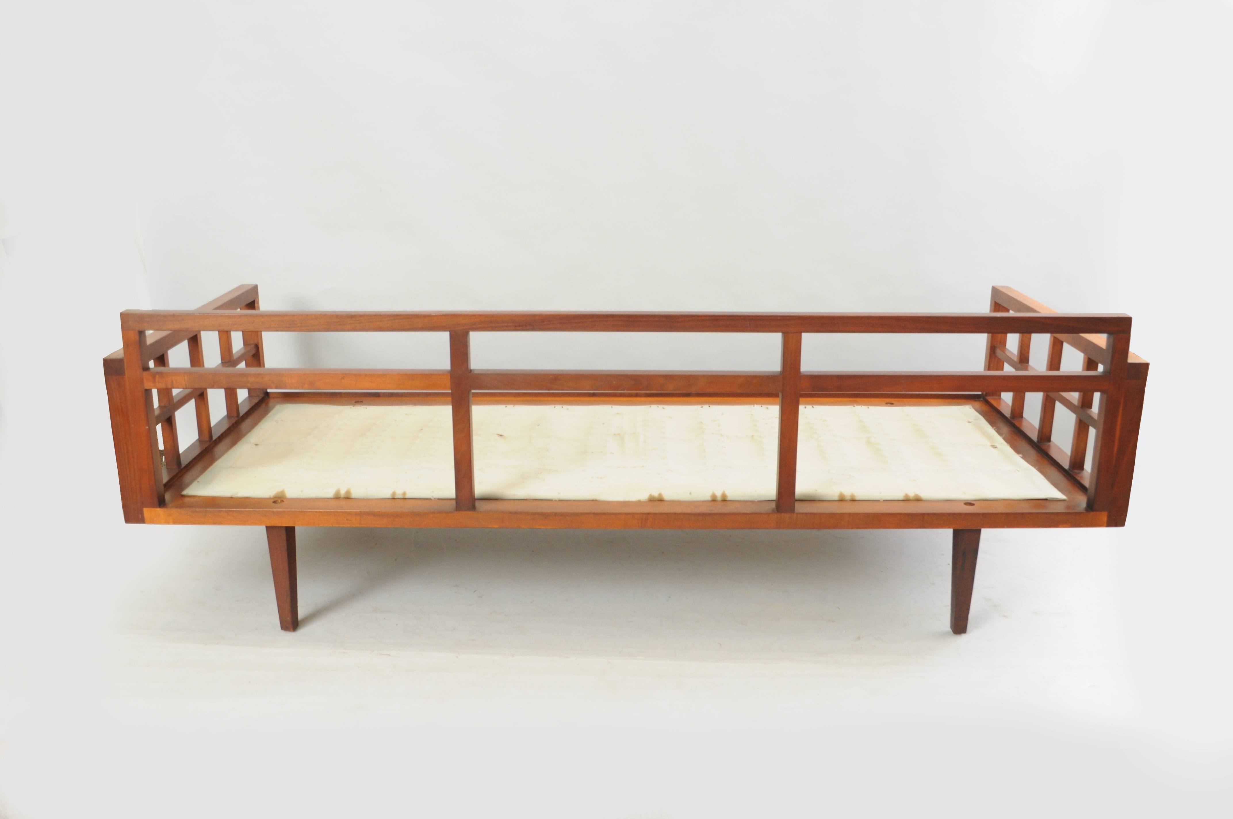 Mid-Century Danish Modern Teak & Walnut Daybed Sofa Open Arm After Peter Hvidt 1