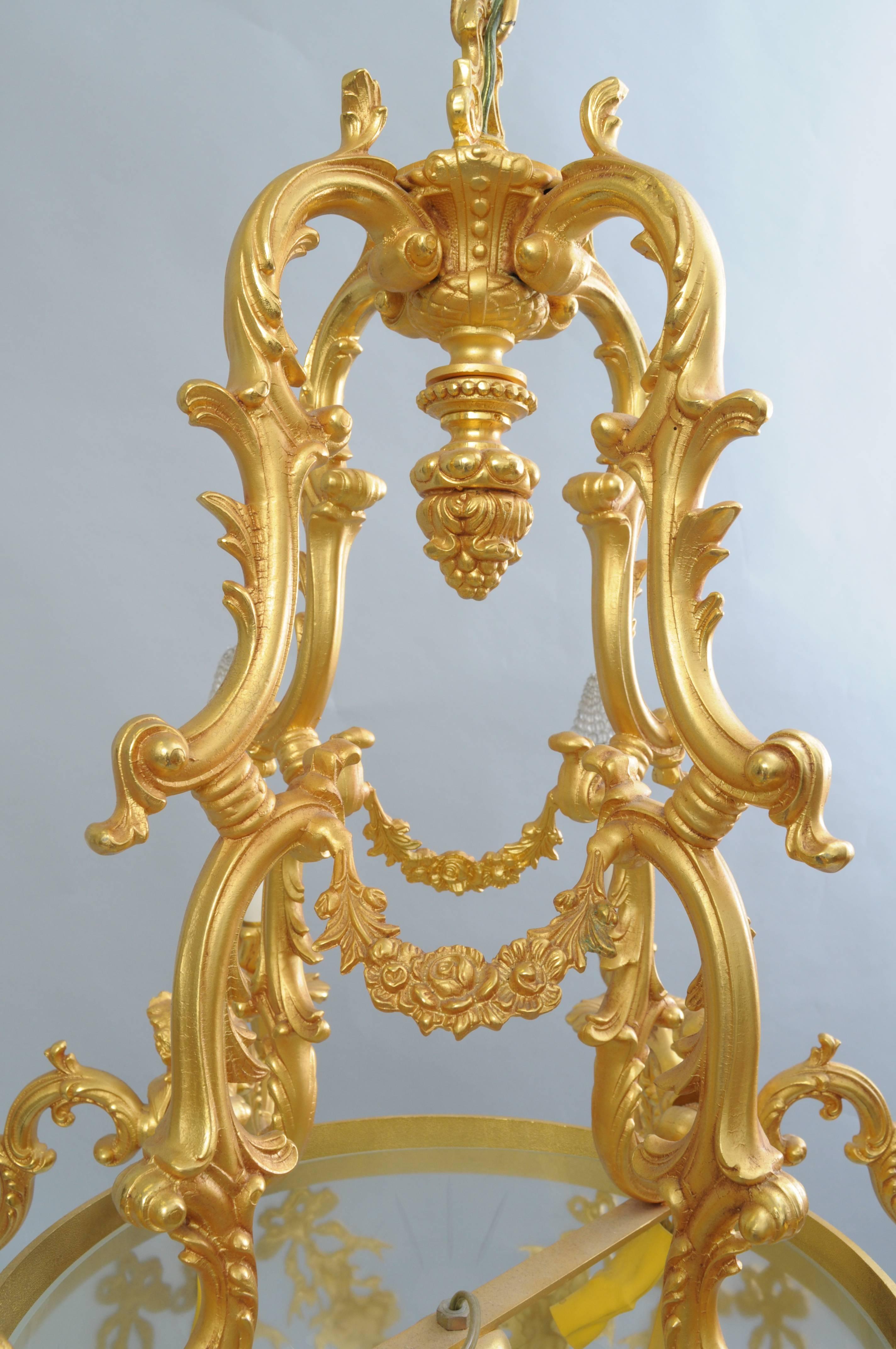 20th Century Italian Doré Bronze French Rococo Louis XV Style Figural Cherubs Gold Chandelier