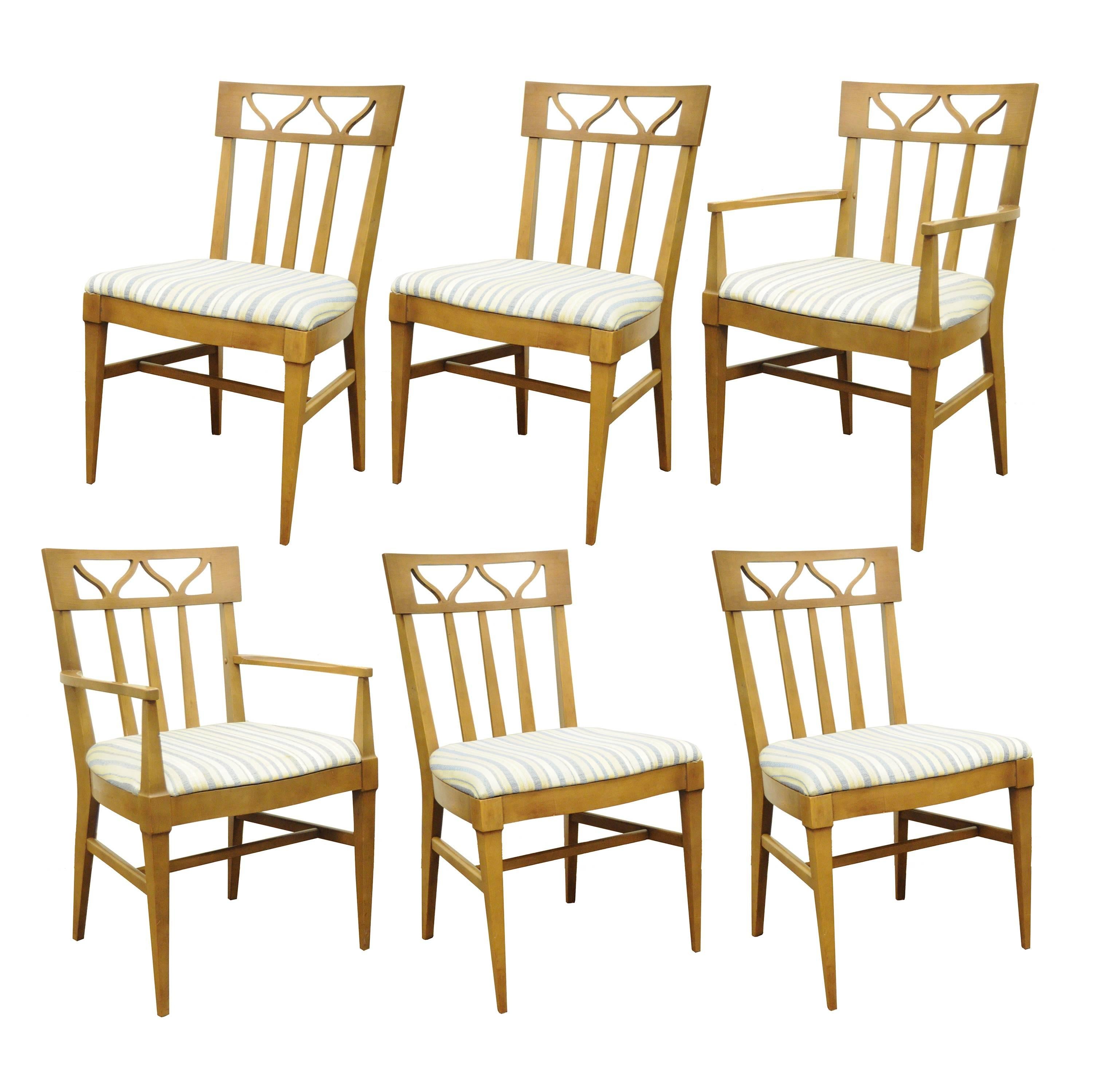 Vintage Mid-Century Modern ten-piece walnut wood dining room set by Broyhill Premier Invitation Grouping. Set consists of six dining chairs (Four side chairs, two armchairs), china cabinet, sideboard, server and table with (3) 12