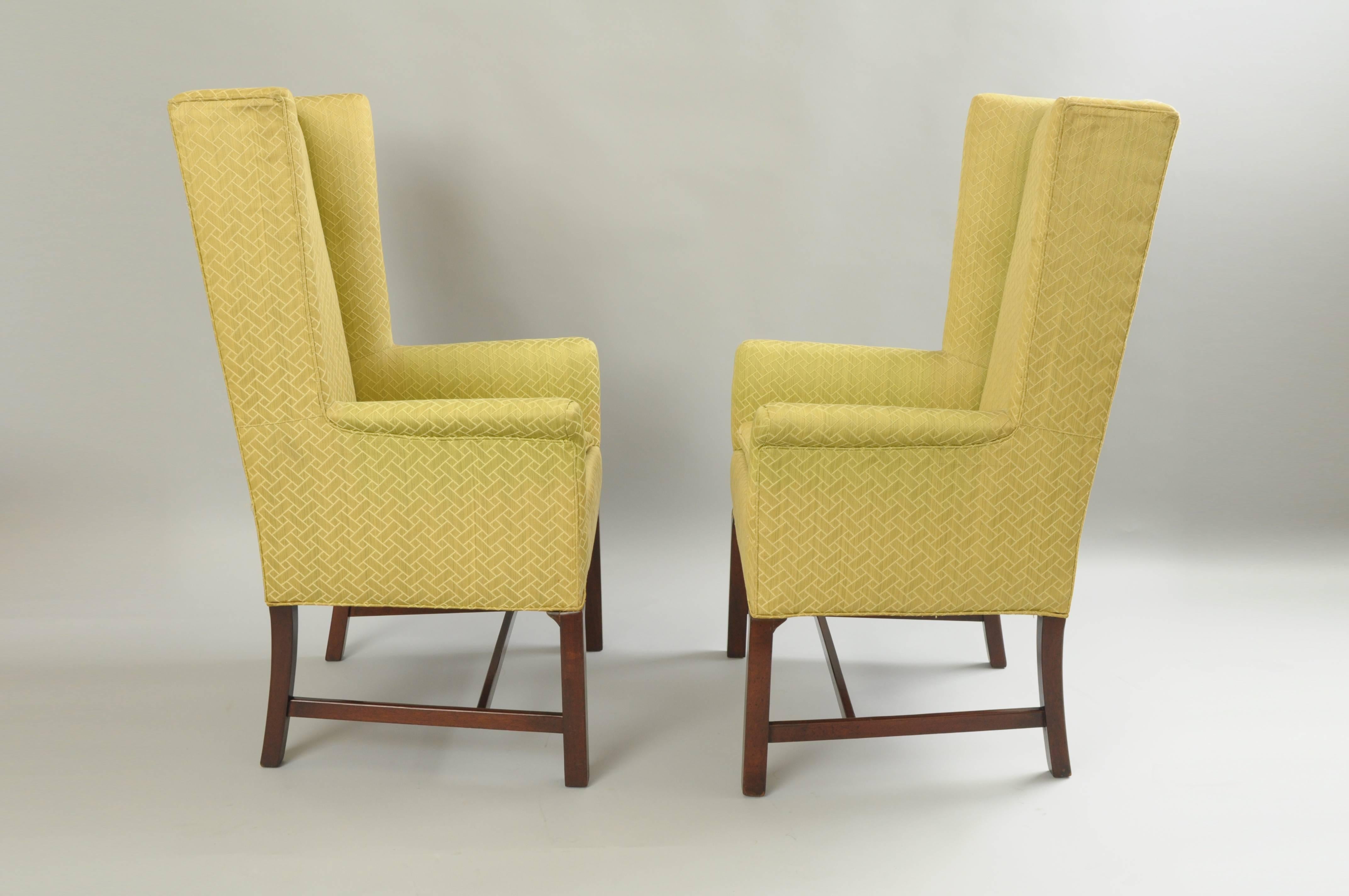 20th Century Pair of Mid-Century Modern Mahogany Wingback Lounge Chairs after Edward Wormley