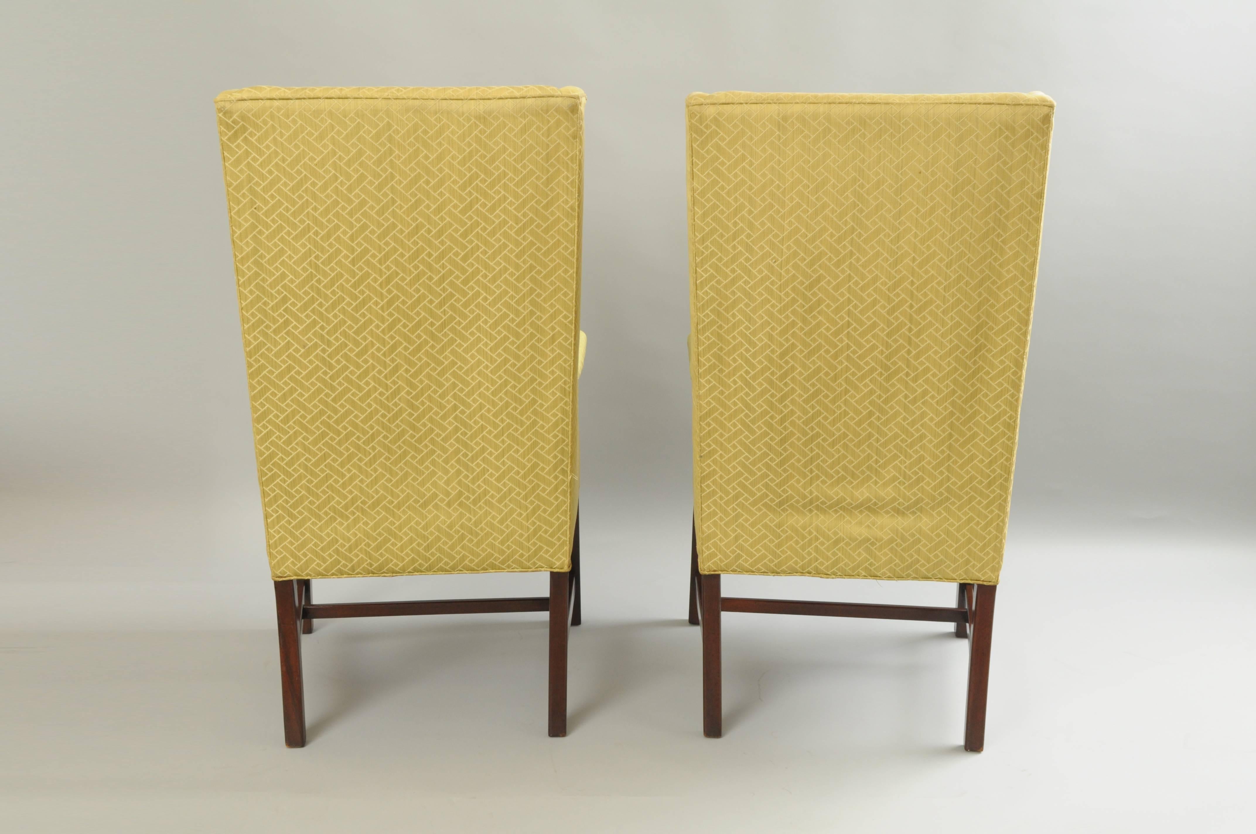 Upholstery Pair of Mid-Century Modern Mahogany Wingback Lounge Chairs after Edward Wormley