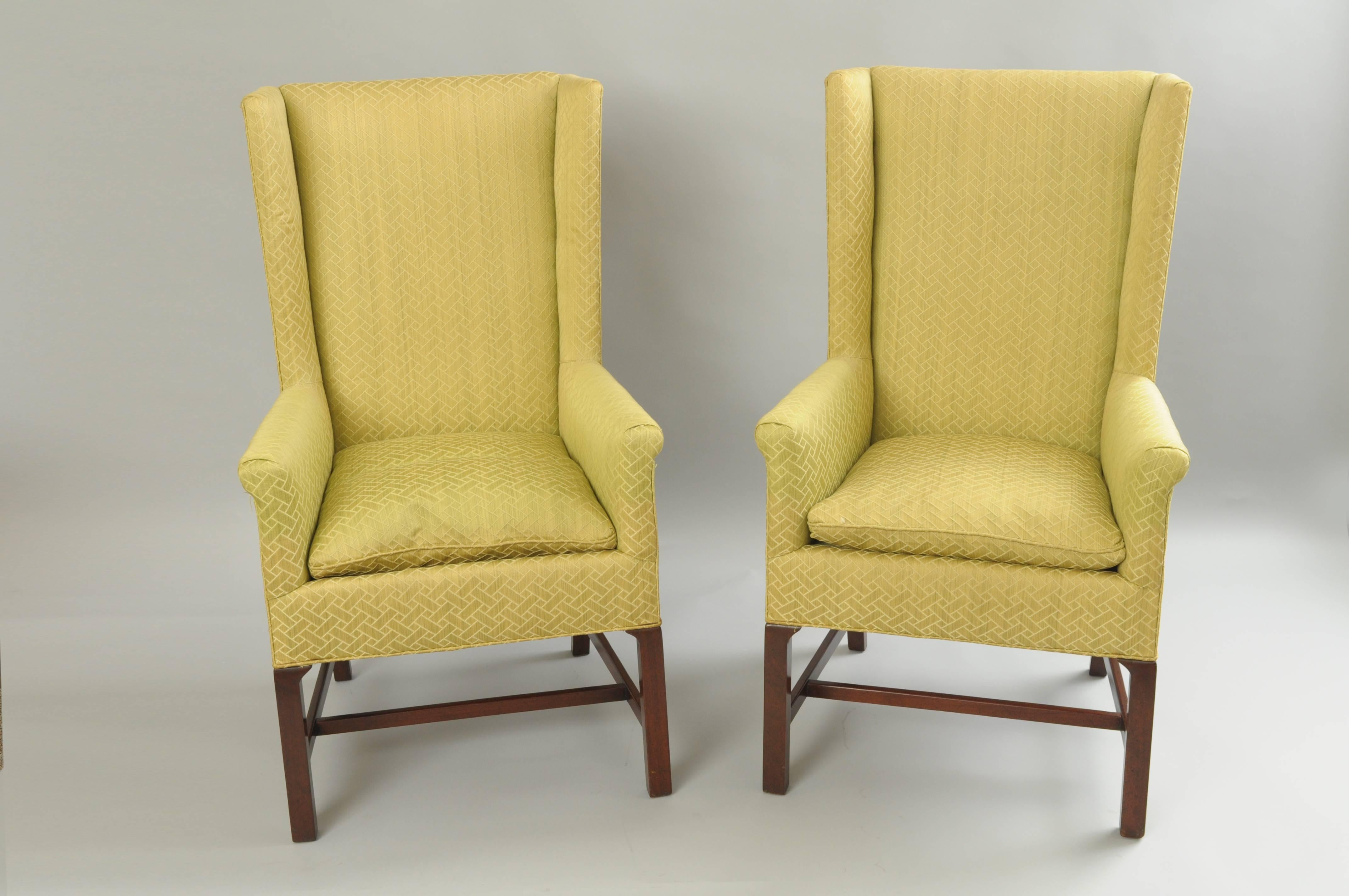 Pair of Mid-Century Modern Mahogany Wingback Lounge Chairs after Edward Wormley 2