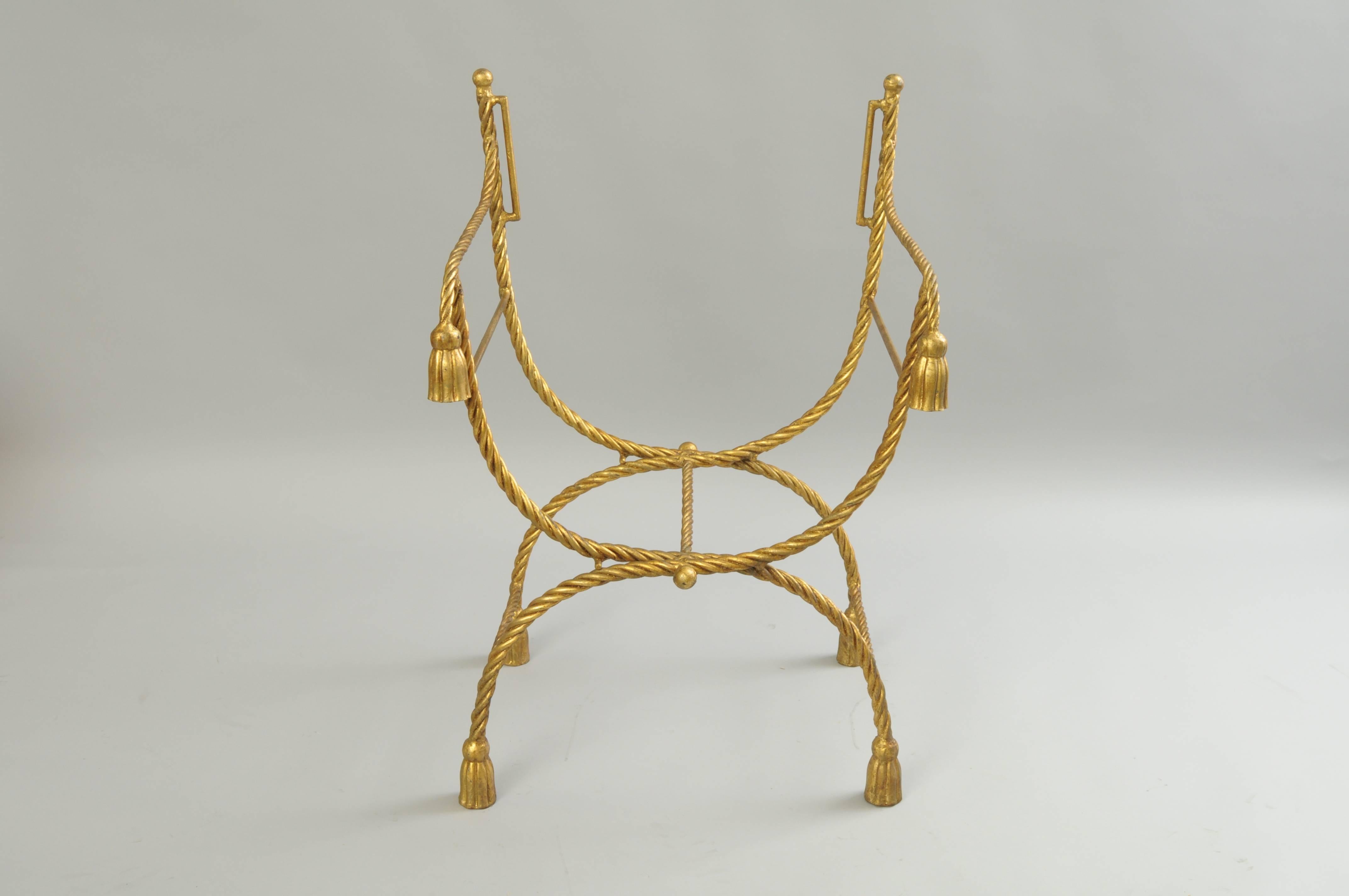 20th Century Italian Gold Gilt Iron Rope and Tassel Savonarola Directors Style Lounge Chair