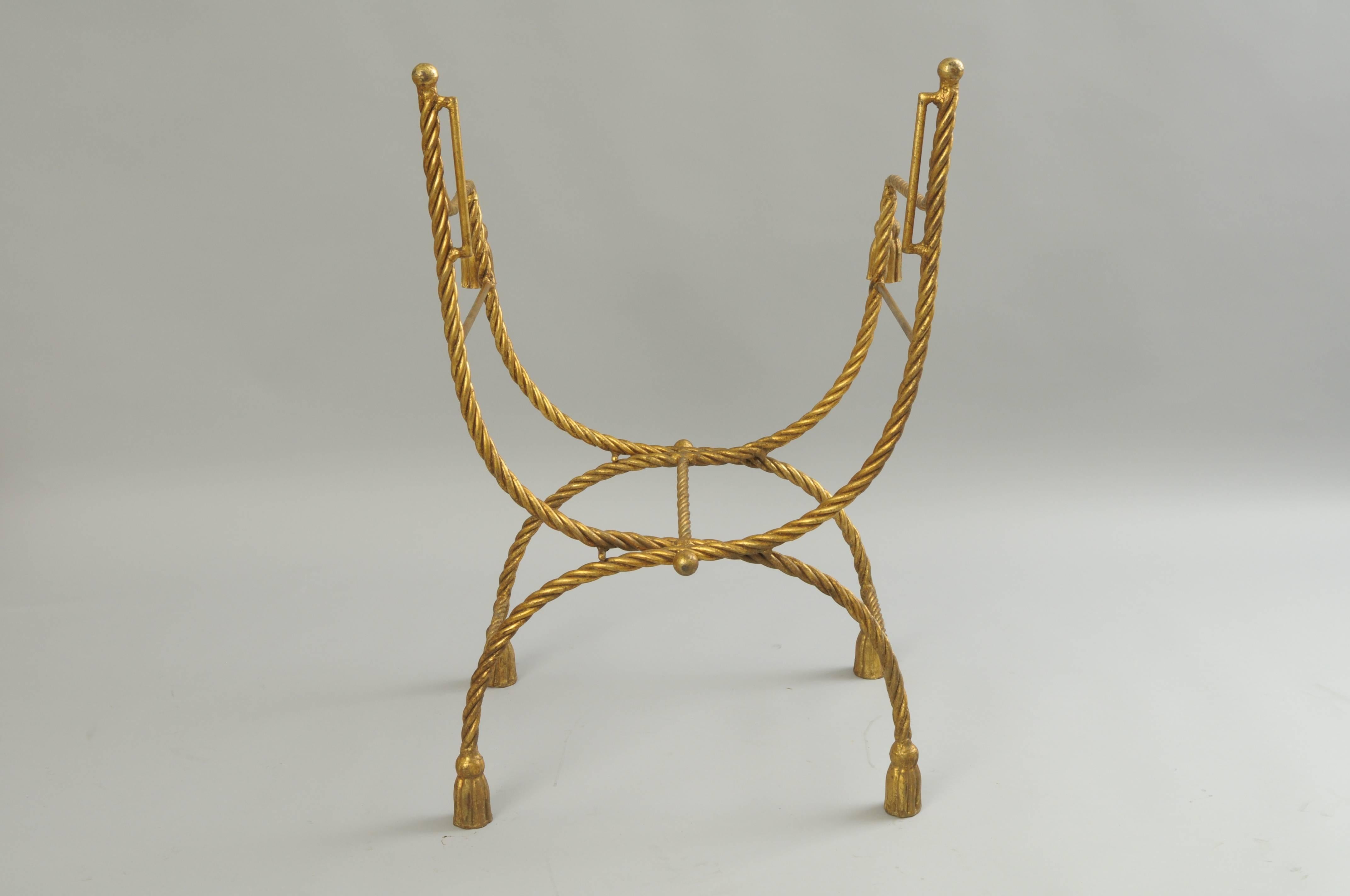 Italian Gold Gilt Iron Rope and Tassel Savonarola Directors Style Lounge Chair 2