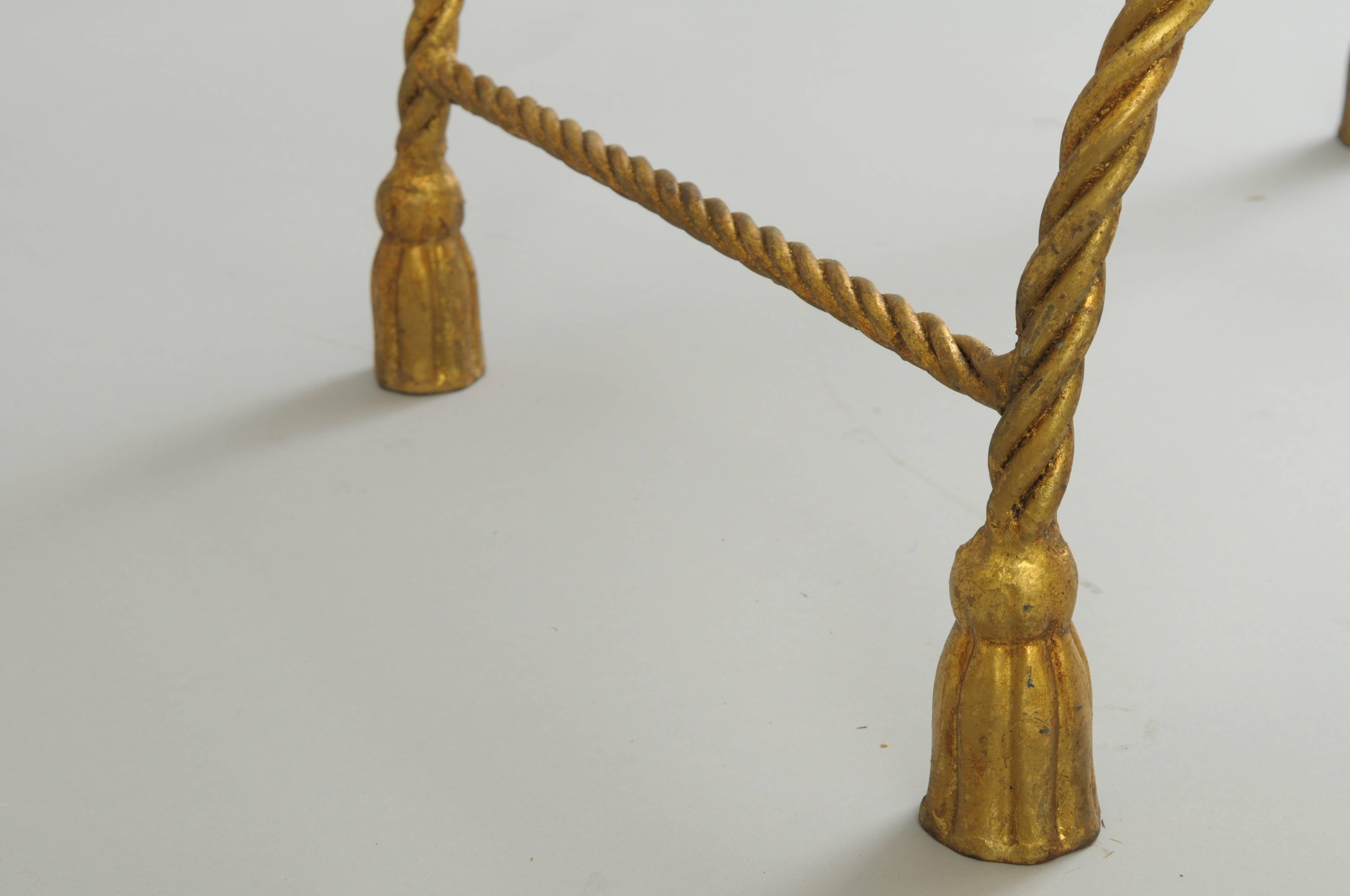 Italian Gold Gilt Iron Rope and Tassel Savonarola Directors Style Lounge Chair 1