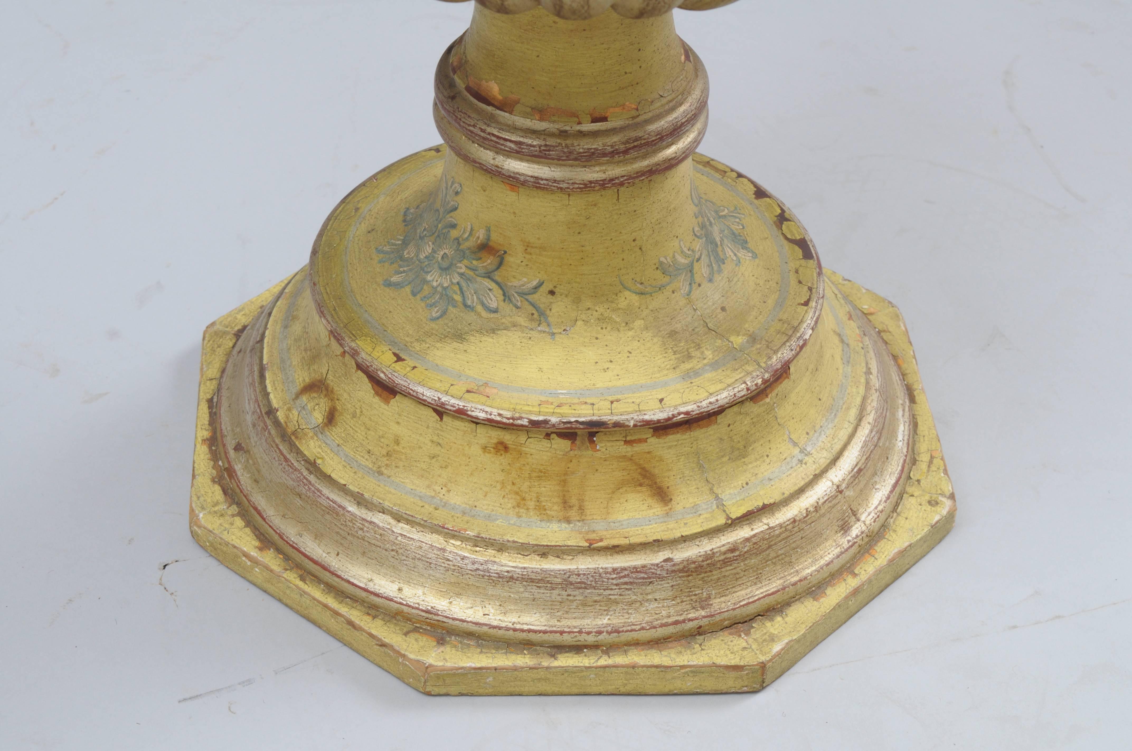 Wood Italian Venetian Parcel Silver Gilt Round Urn Pedestal Stand Side Cabinet Table
