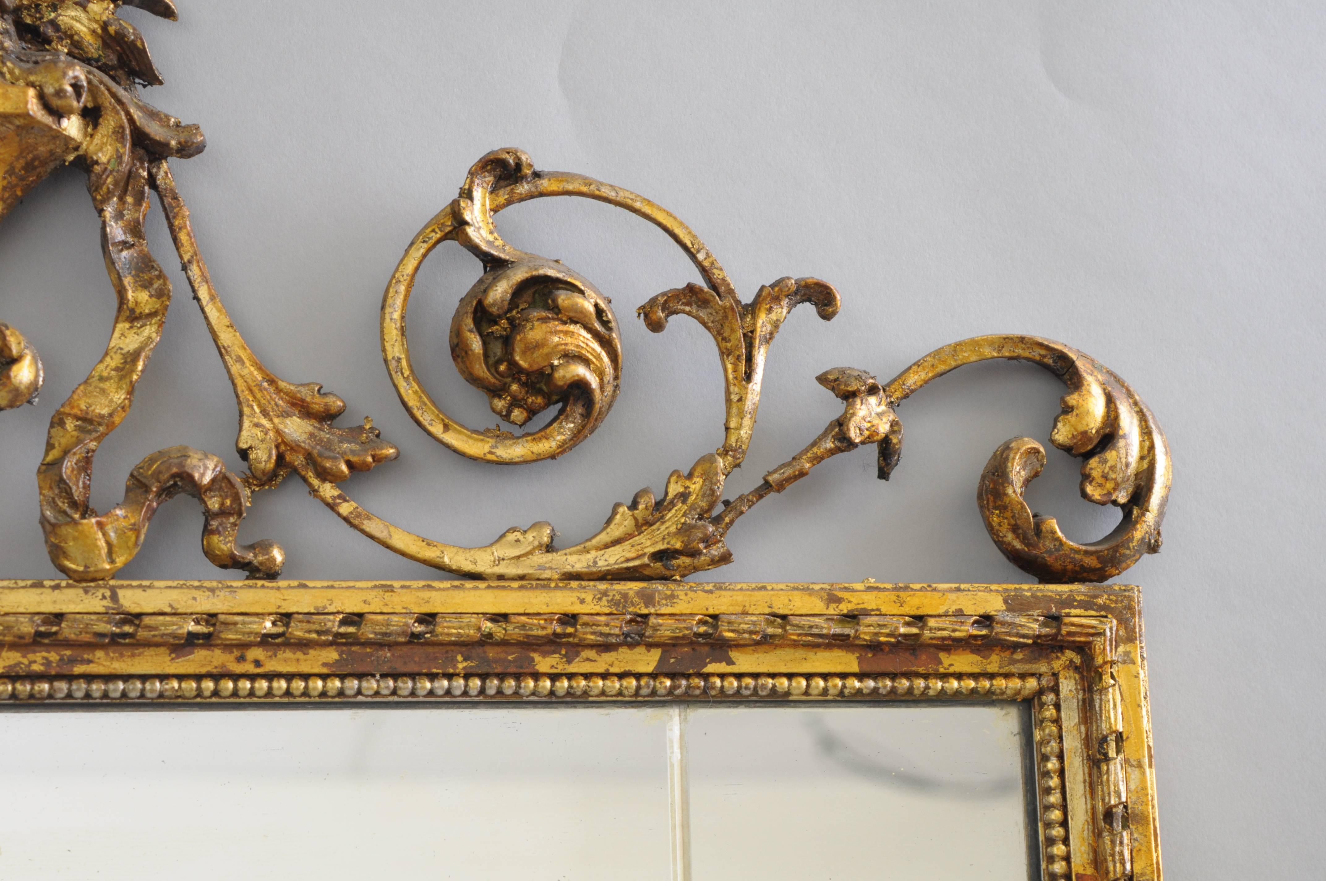 Carved Gold Giltwood and Gesso English Robert Adam Style Wall Mirror Rectangular In Good Condition In Philadelphia, PA