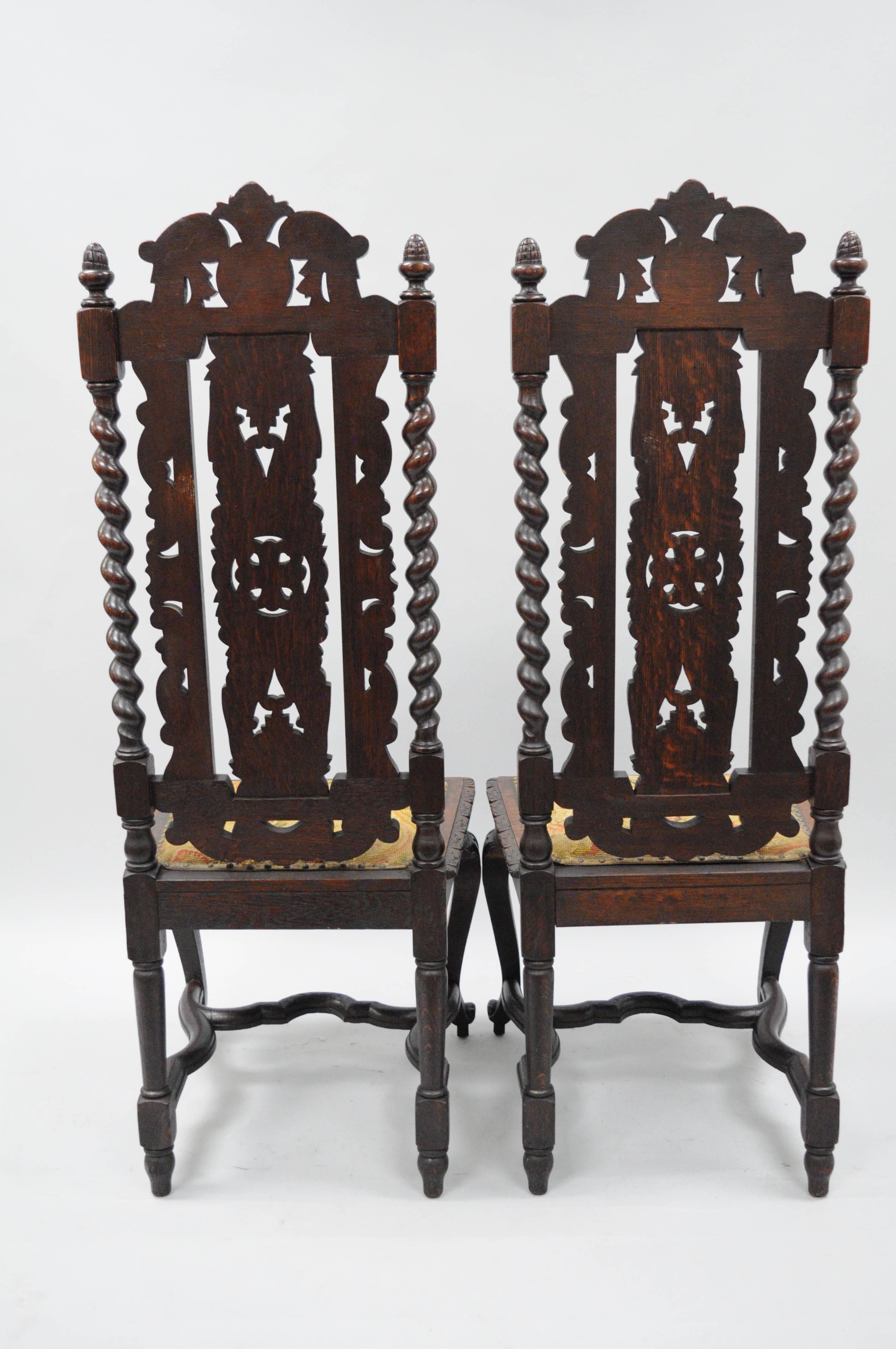 19th Century Pair of Renaissance Revival Figural Lion, Barley Twist Tall Throne Chairs