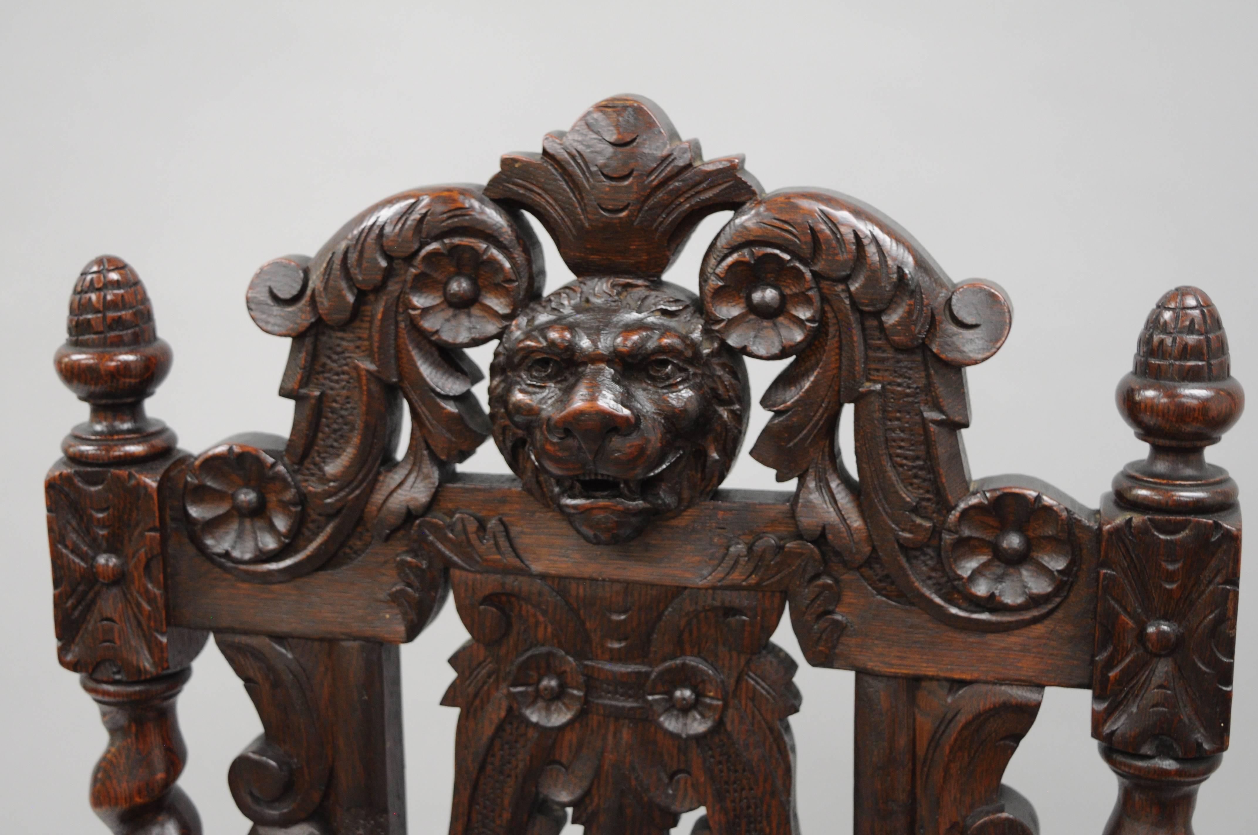 carved lion head throne chair