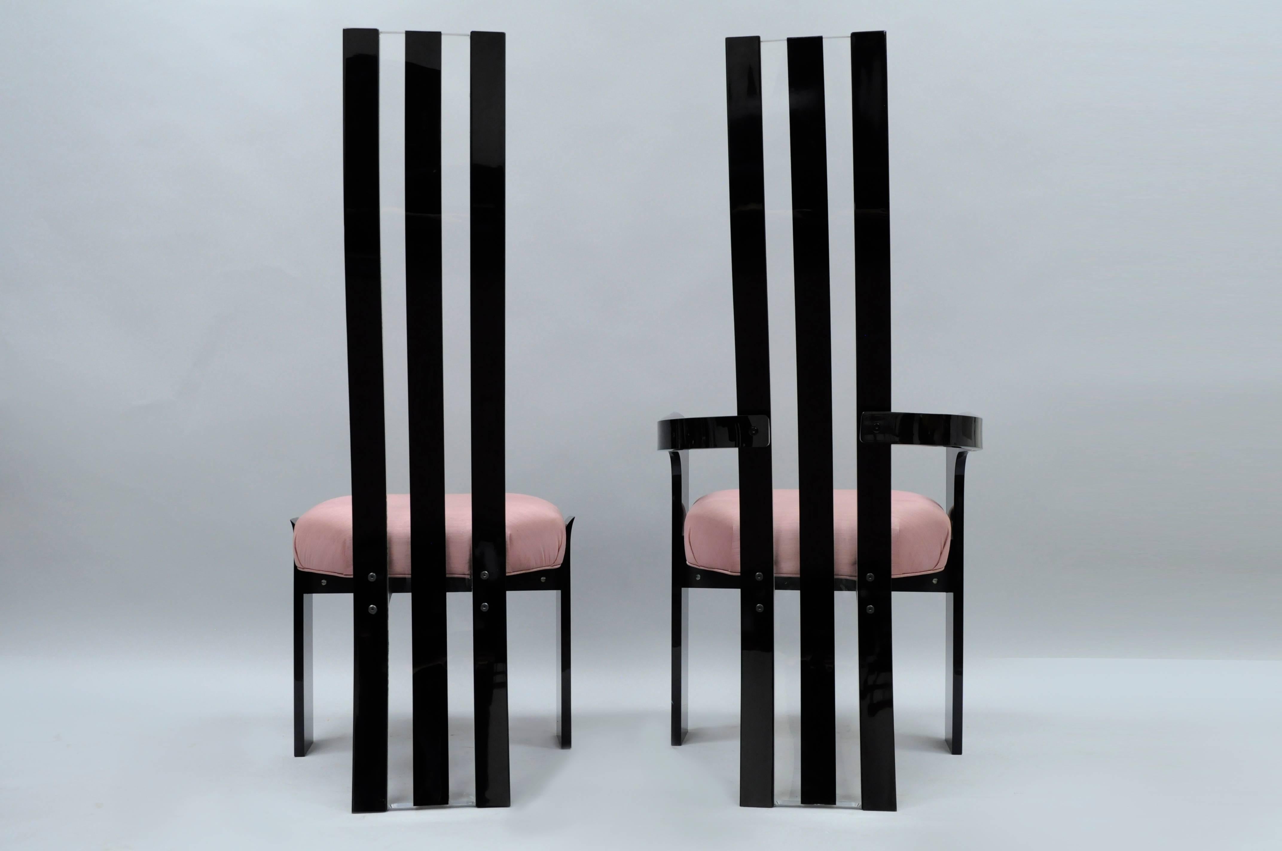 Acrylique Set of 6 Hill Mfg Mid Century Modern Black Clear Lucite Sculptural Dining Chairs (Ensemble de 6 chaises de salle à manger) en vente