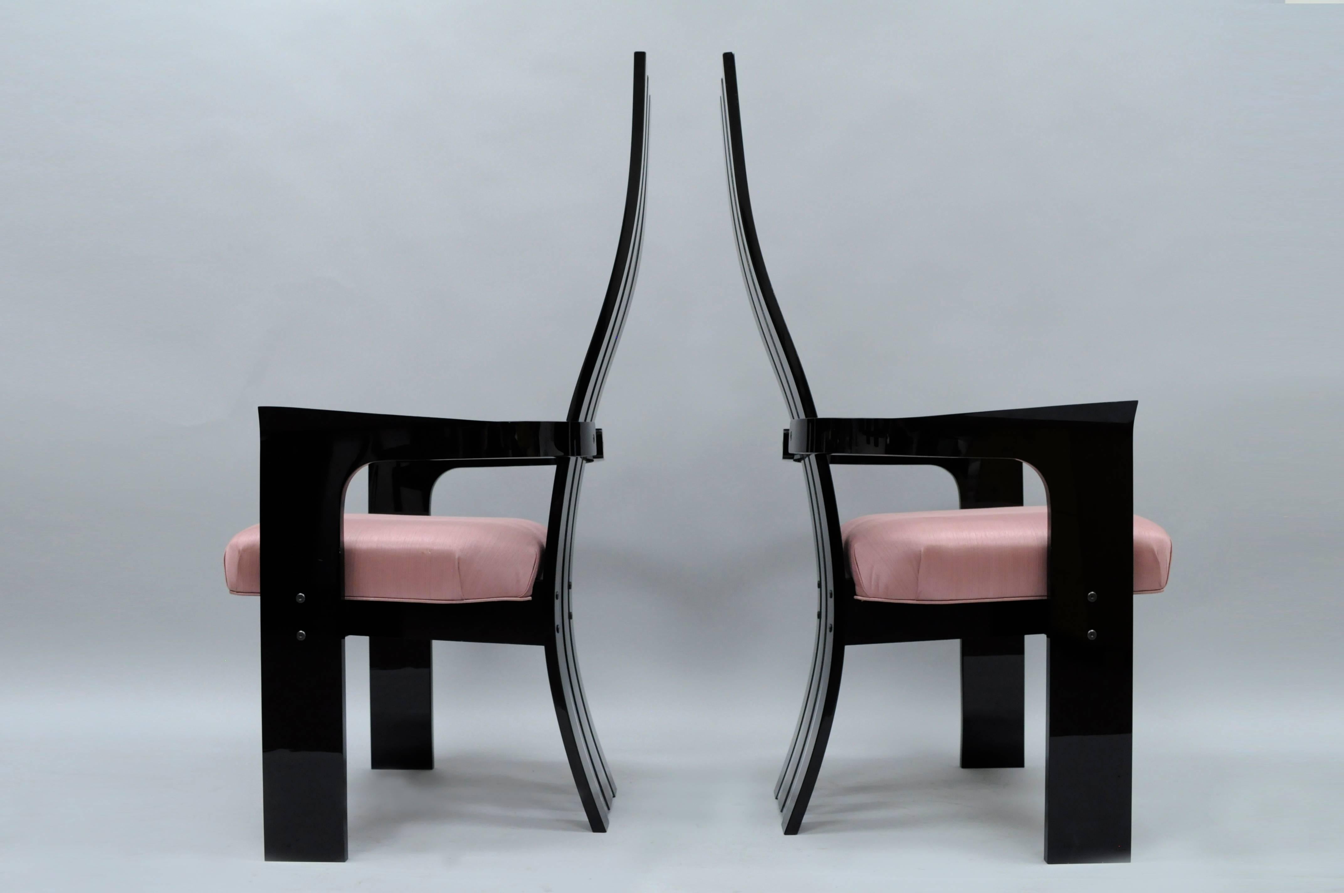 Acrylic Set of 6 Hill Mfg Mid Century Modern Black Clear Lucite Sculptural Dining Chairs