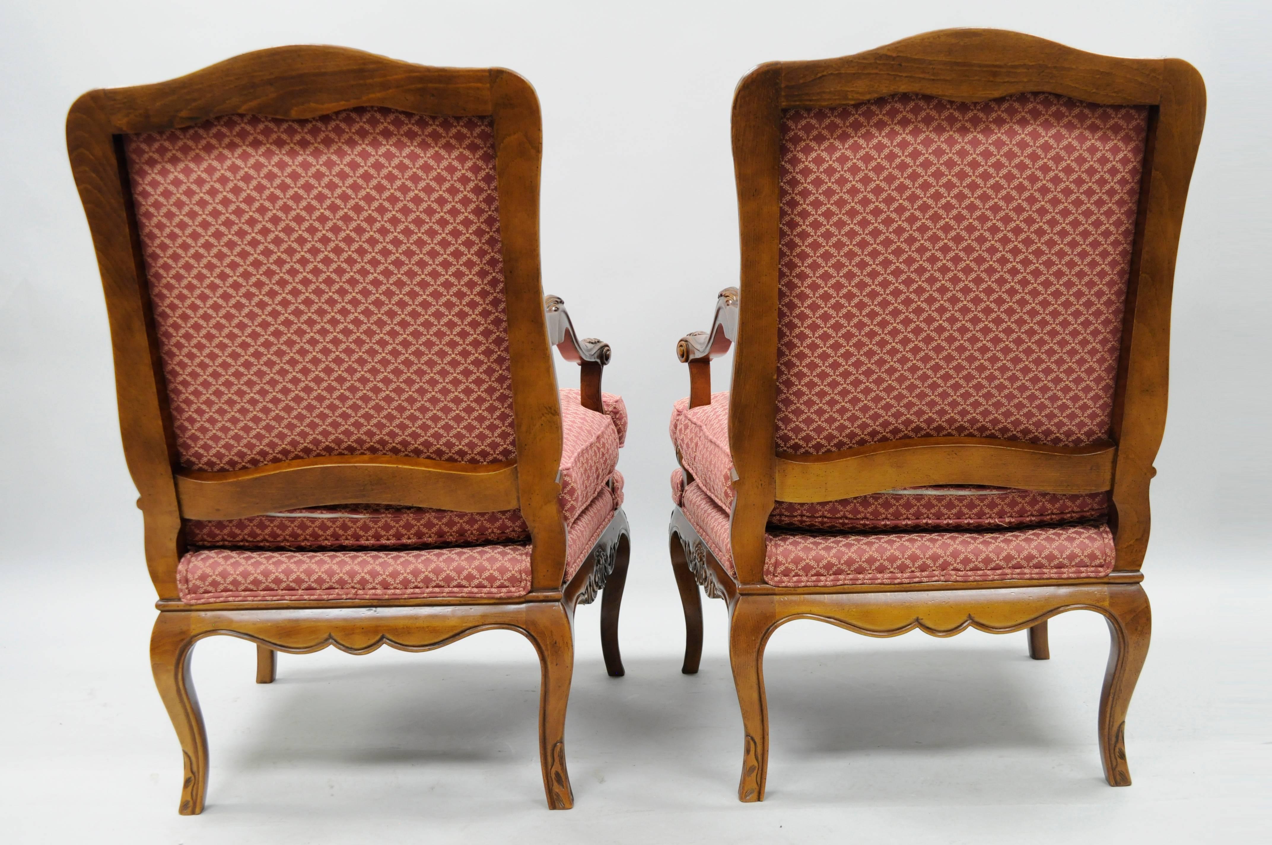 Pair of Country French Louis XV Shell Carved Century Bergere Lounge Arm Chairs 2