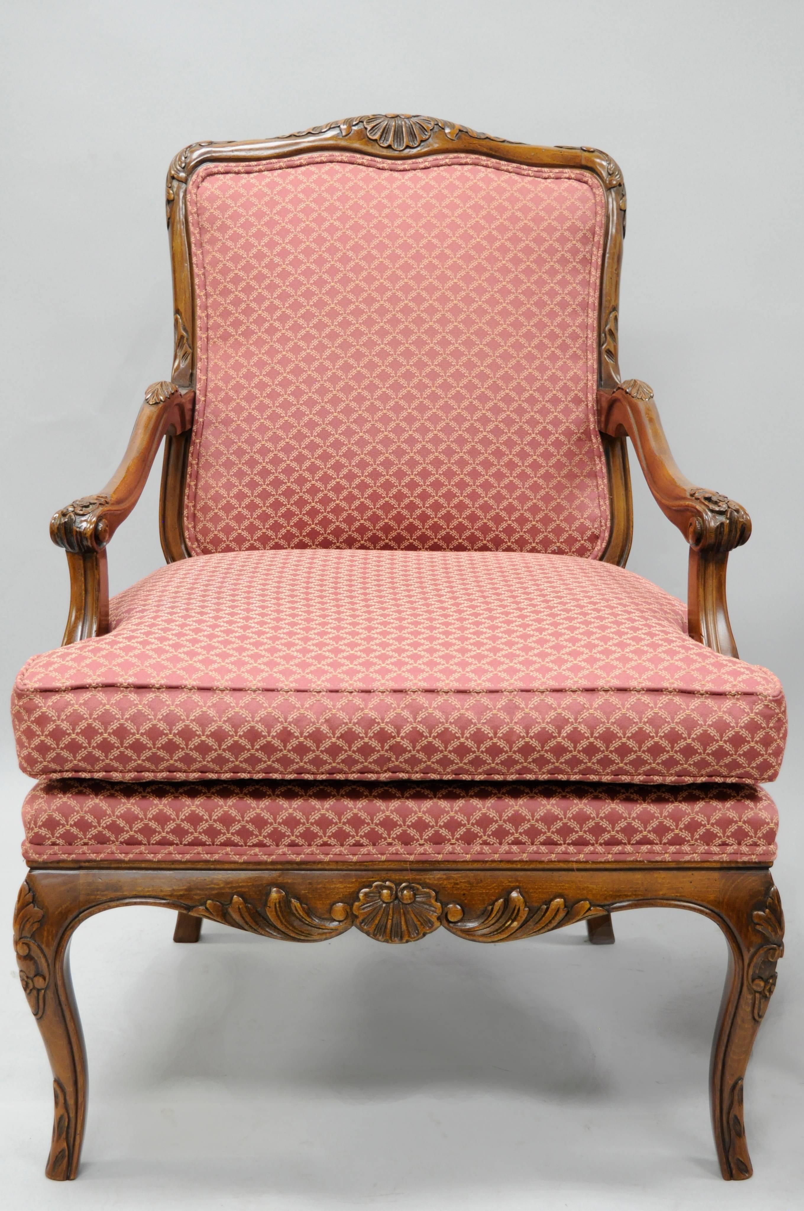 Pair of Country French Louis XV Shell Carved Century Bergere Lounge Arm Chairs 3