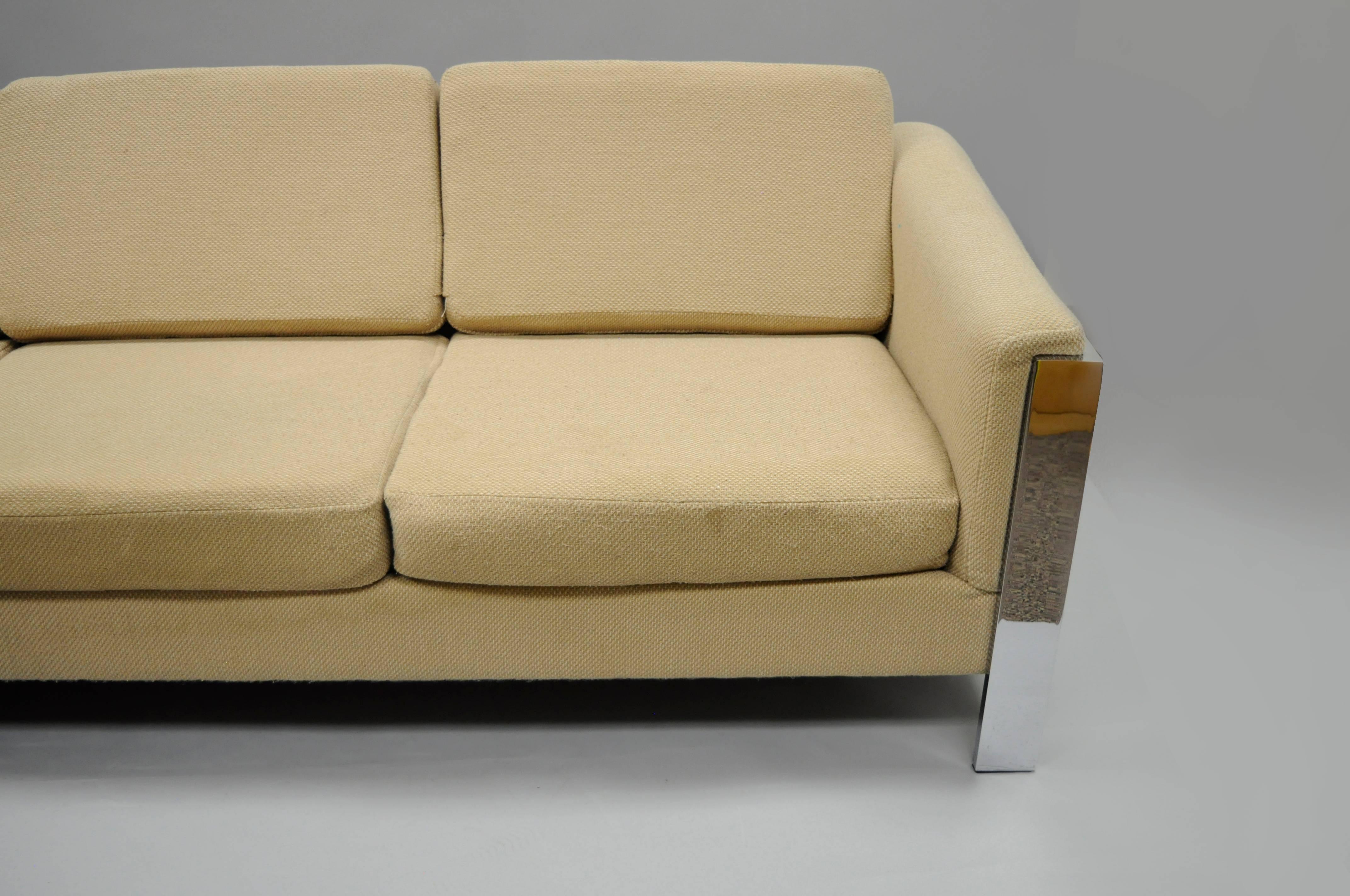American Mid Century Modern Milo Baughman Thayer Coggin Flat Bar Polished Chrome Sofa
