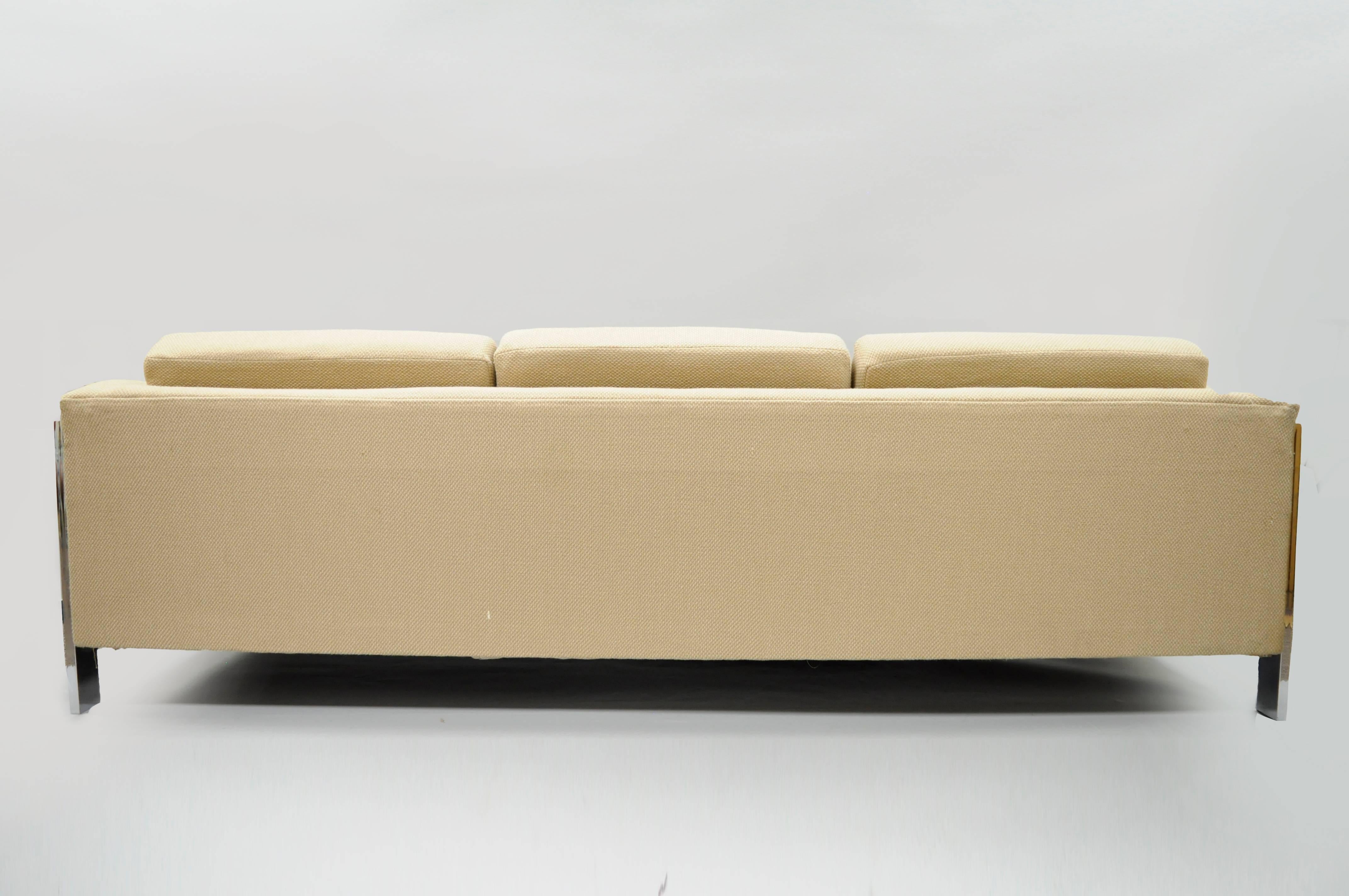 Mid-20th Century Mid Century Modern Milo Baughman Thayer Coggin Flat Bar Polished Chrome Sofa