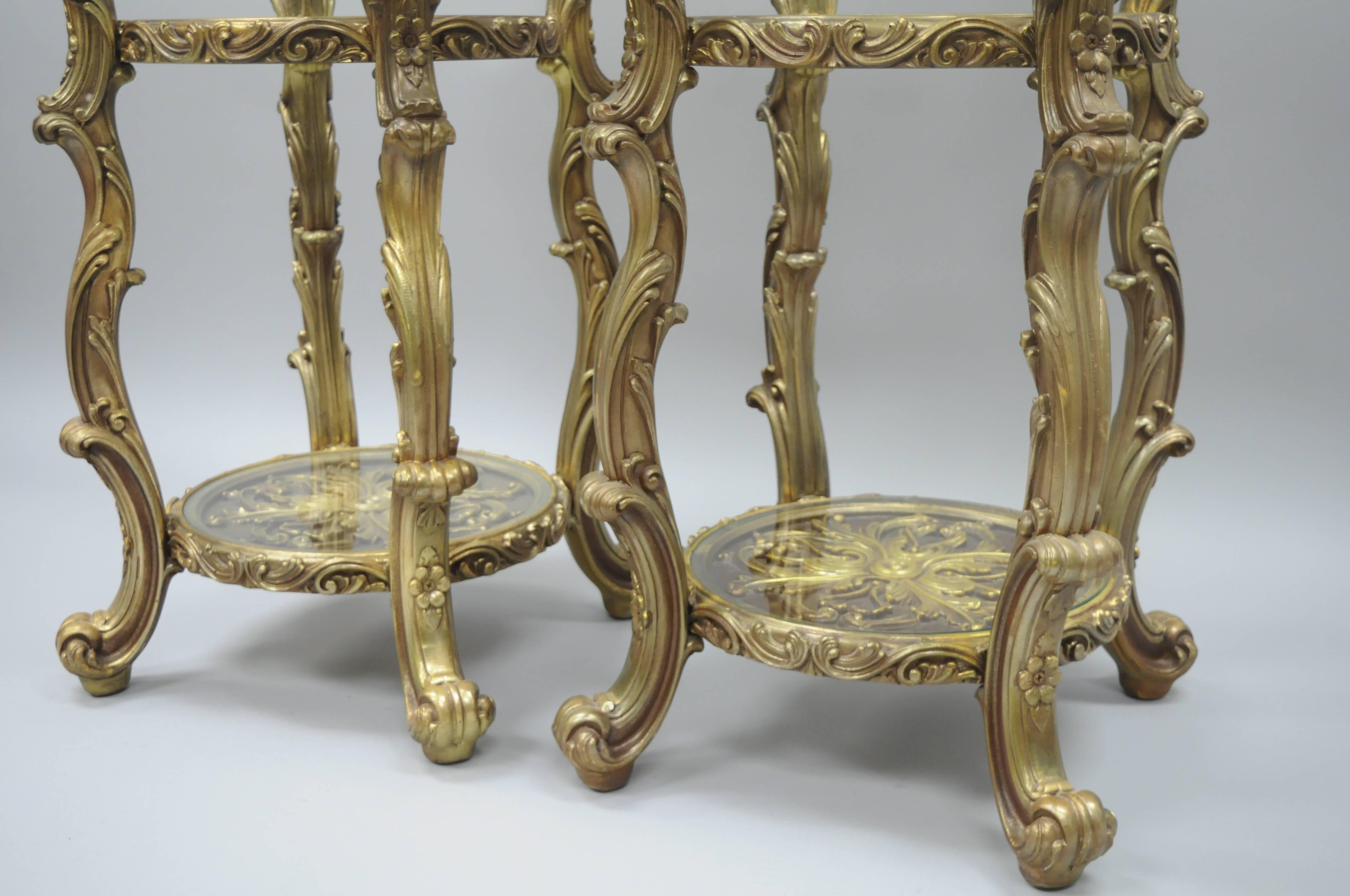 American Pair Gold Hollywood Regency Syroco French Rococo Etagere Curio Display Stands