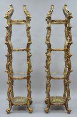 Pair Gold Hollywood Regency Syroco French Rococo Etagere Curio Display Stands