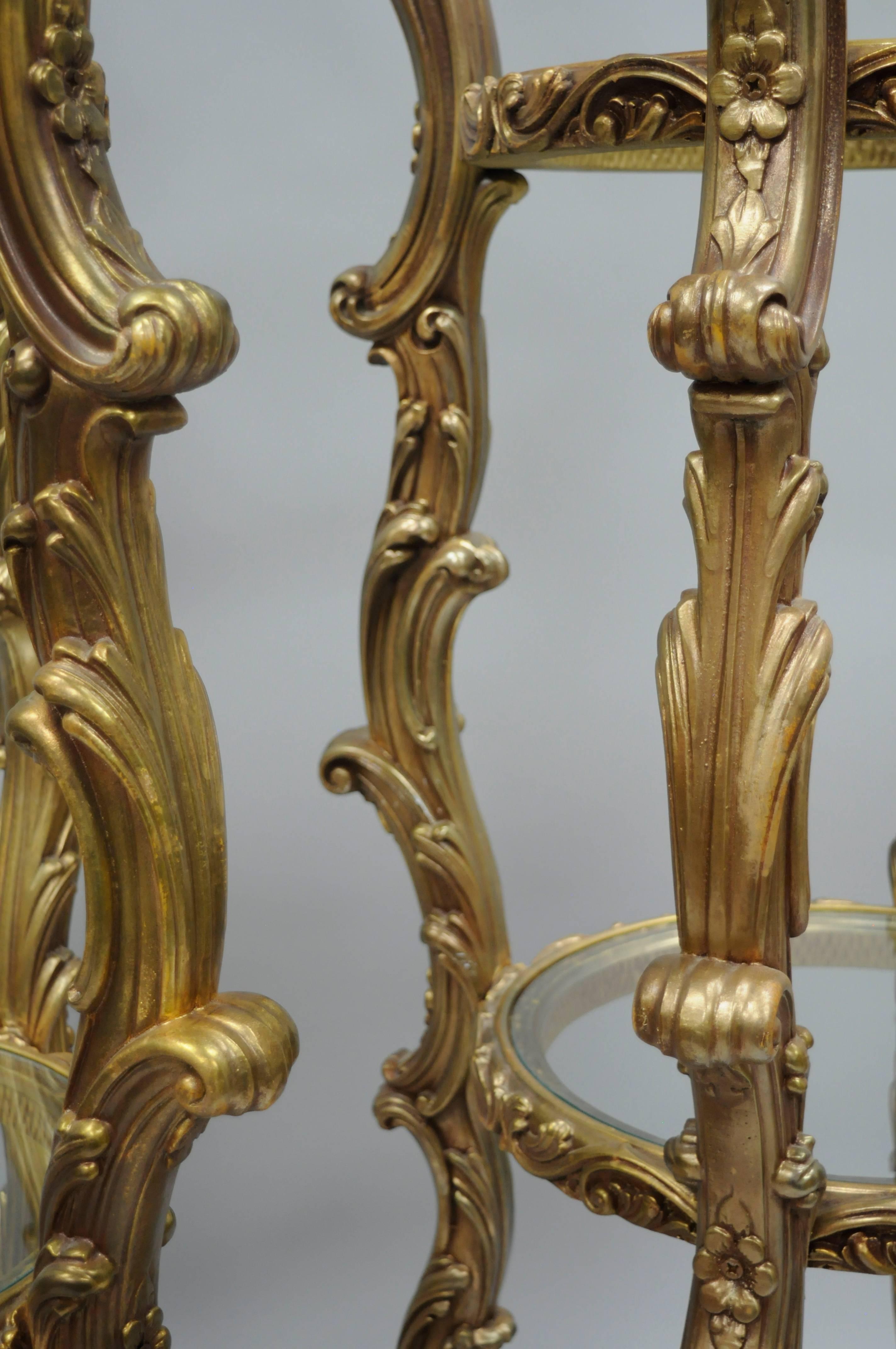 Synthetic Pair Gold Hollywood Regency Syroco French Rococo Etagere Curio Display Stands