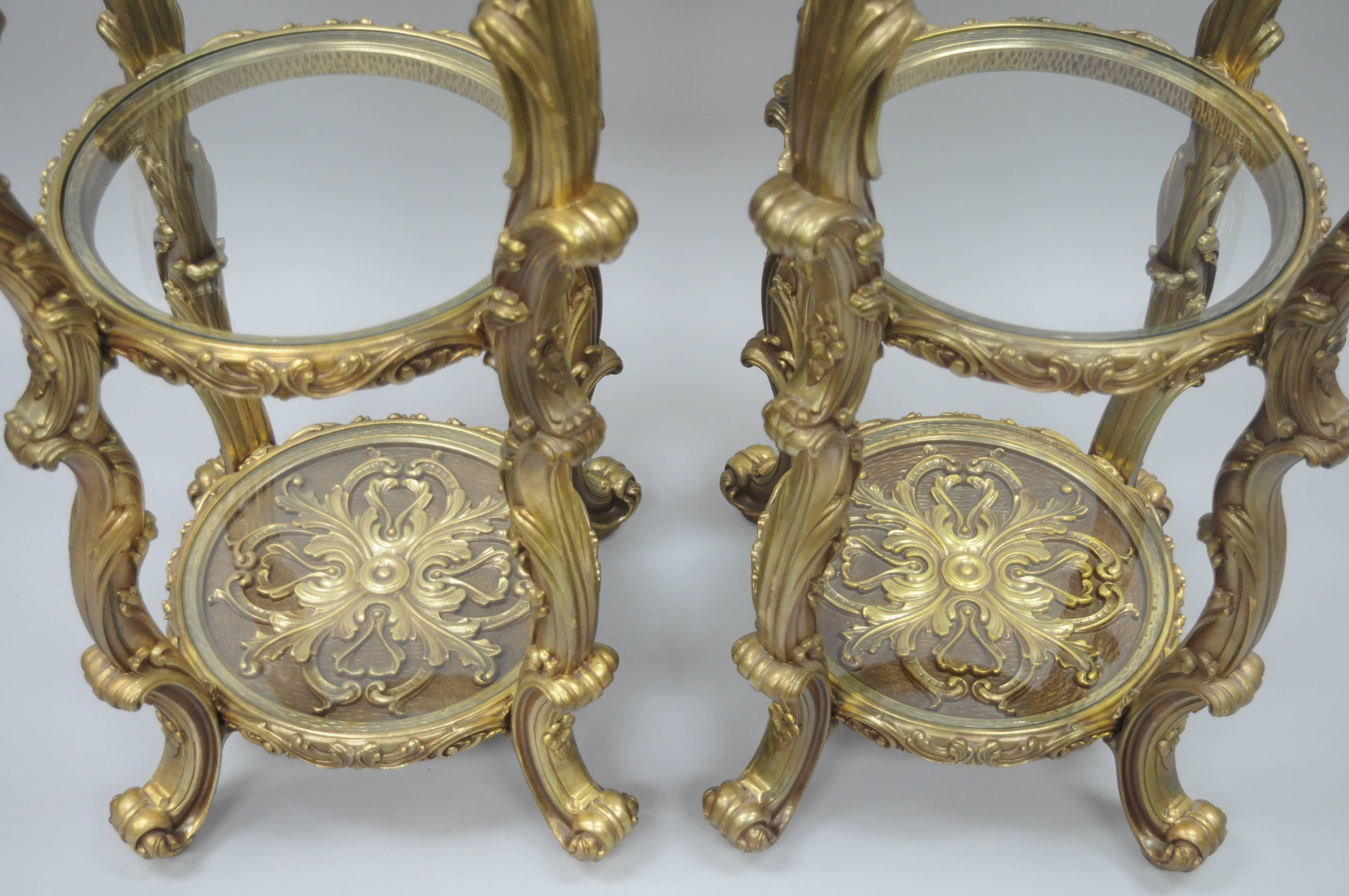Molded Pair Gold Hollywood Regency Syroco French Rococo Etagere Curio Display Stands