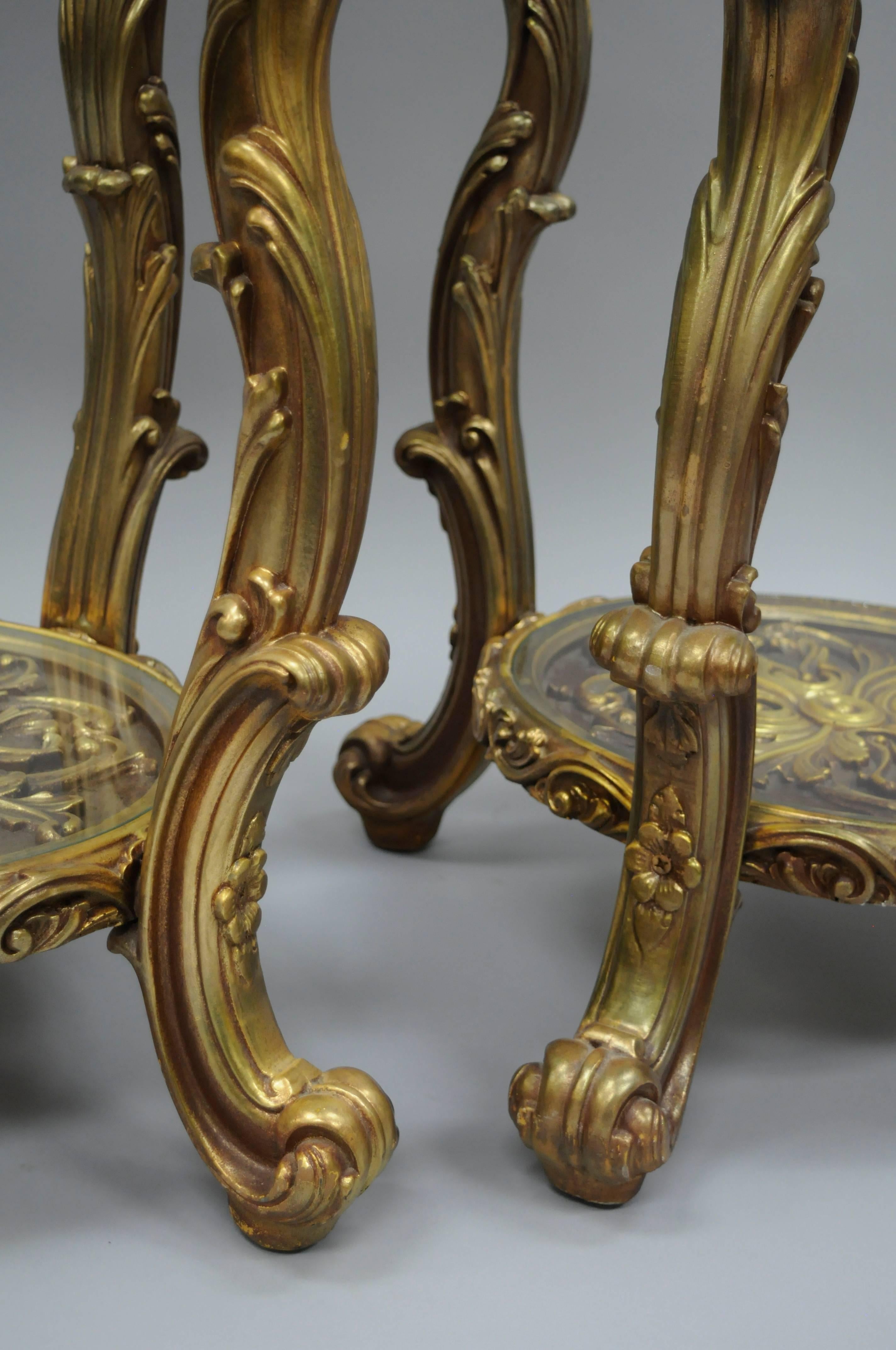 Pair Gold Hollywood Regency Syroco French Rococo Etagere Curio Display Stands In Good Condition In Philadelphia, PA