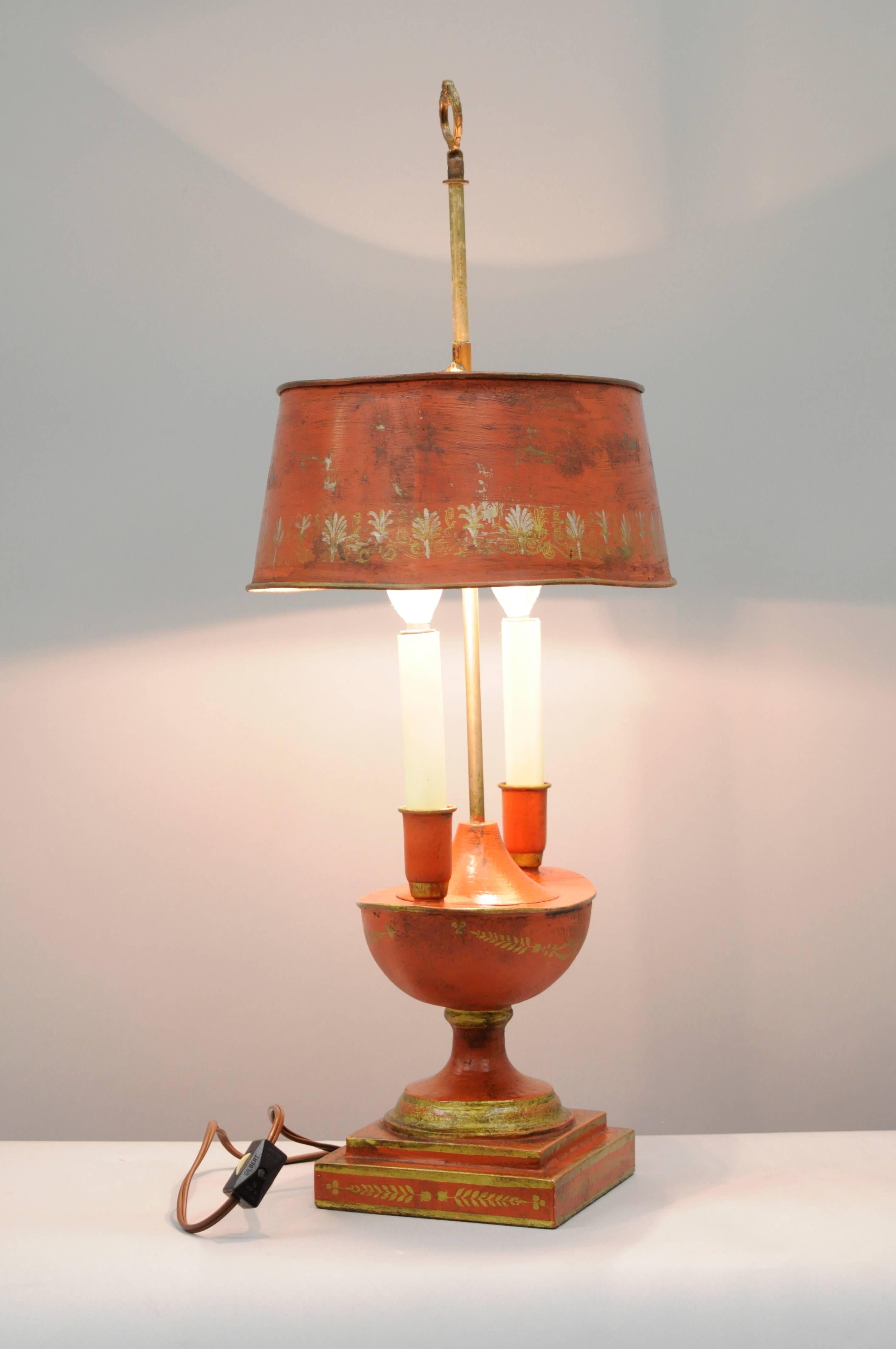 Antique French Empire Orange Tole Metal Magic Genie Bouillotte Desk Table Lamp 1