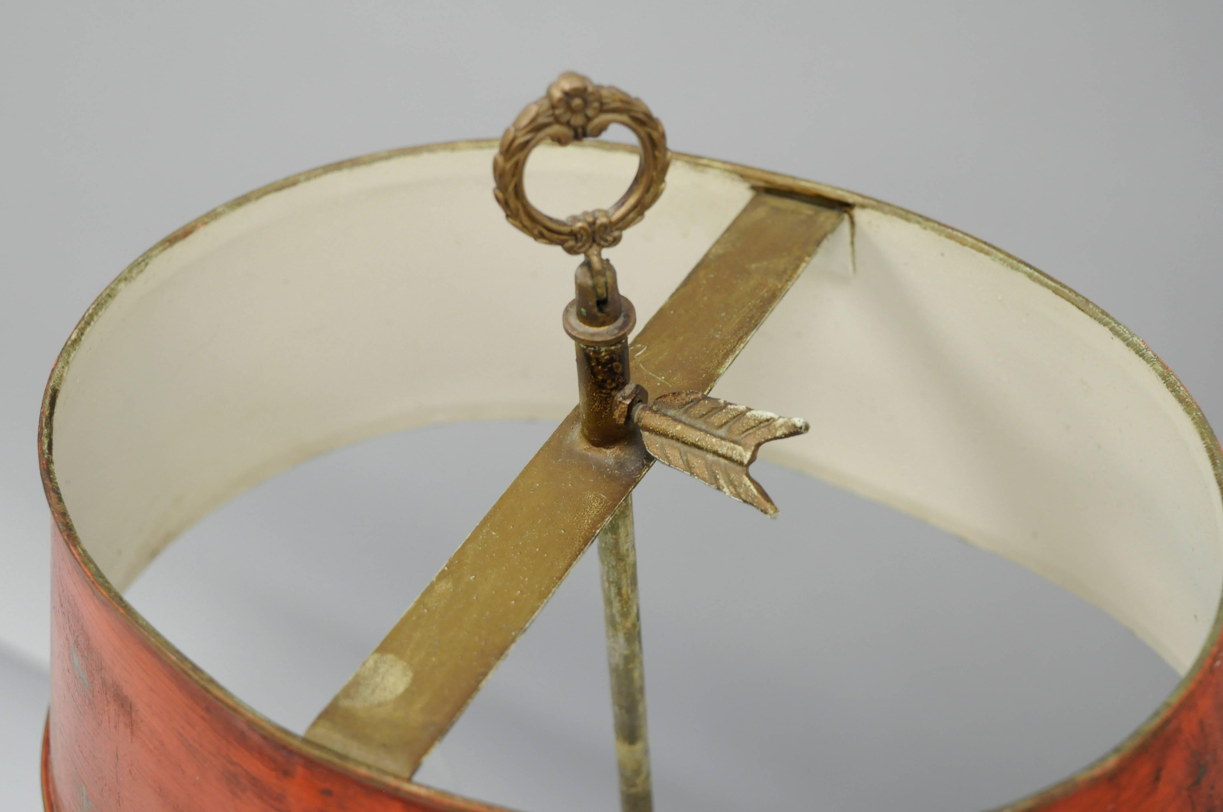 20th Century Antique French Empire Orange Tole Metal Magic Genie Bouillotte Desk Table Lamp