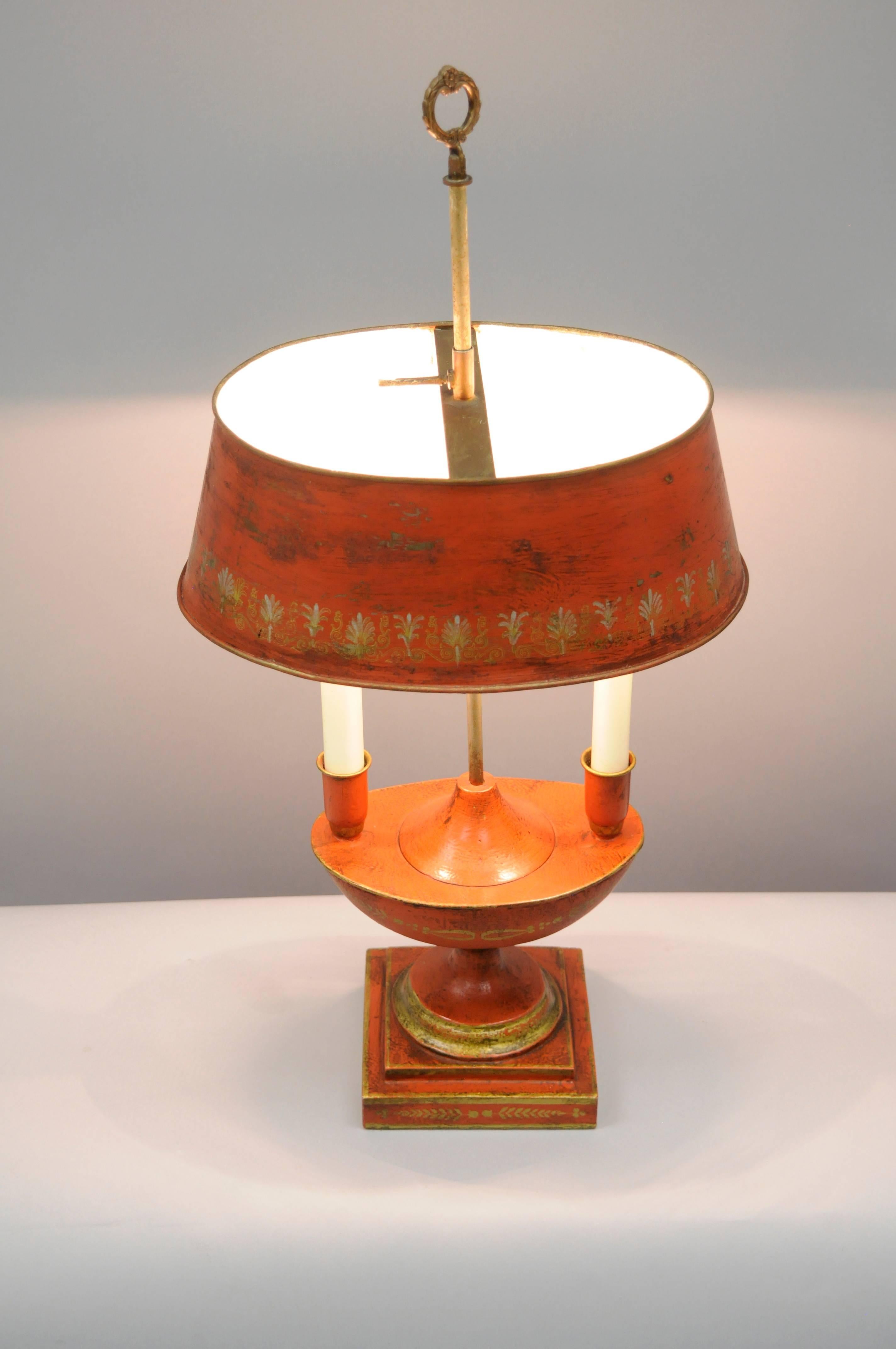 Antique French Empire Orange Tole Metal Magic Genie Bouillotte Desk Table Lamp 2